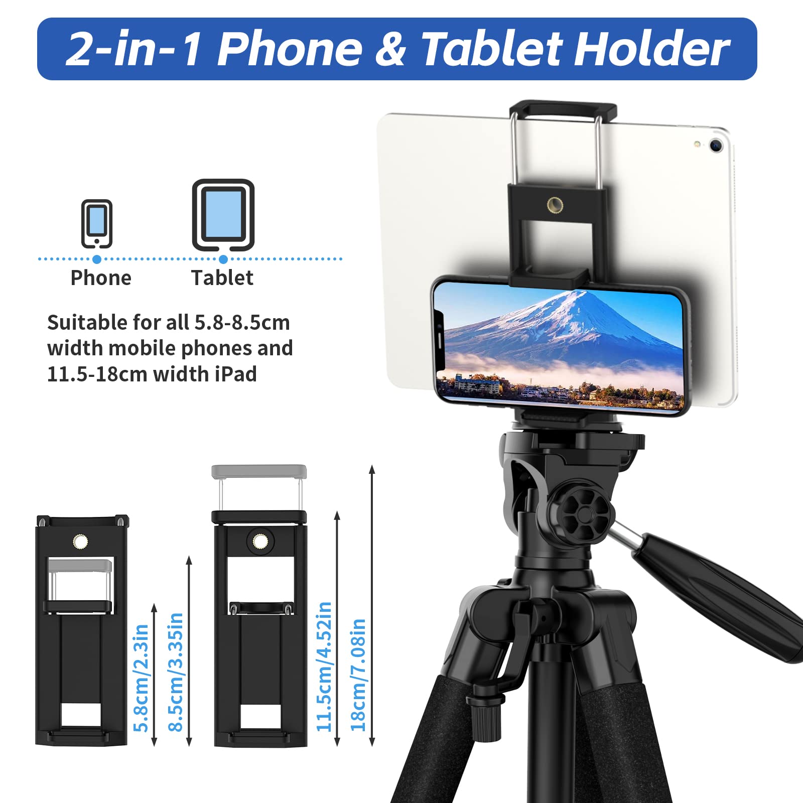 Mactrem 75 Inch Camera Tripod For Sony Canon Nikon, Lightweight Travel Video Aluminum Tripod Stand With Cell Phone Mount For Ipad Phone