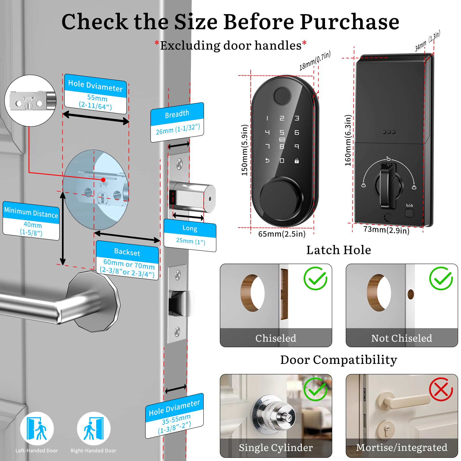 Bog Fang Keyless Entry Smart Door Lock - Fingerprint Code Deadbolt For Front Door Electronic Keypad Locks -App Control,Auto Lock,Easy To Install