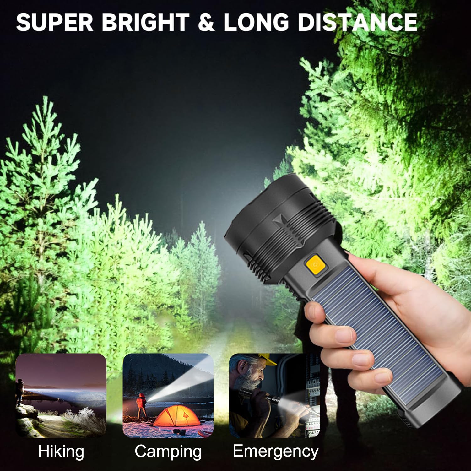 Mviocs 2 Pack Led Solar Flashlight Rechargeable, 2000L High Lumens Led Solar Flashlights, Super Bright Flash Light Waterproof,Adjustable Brightness,Long Lasting For Camping,Outdoors,Emergency