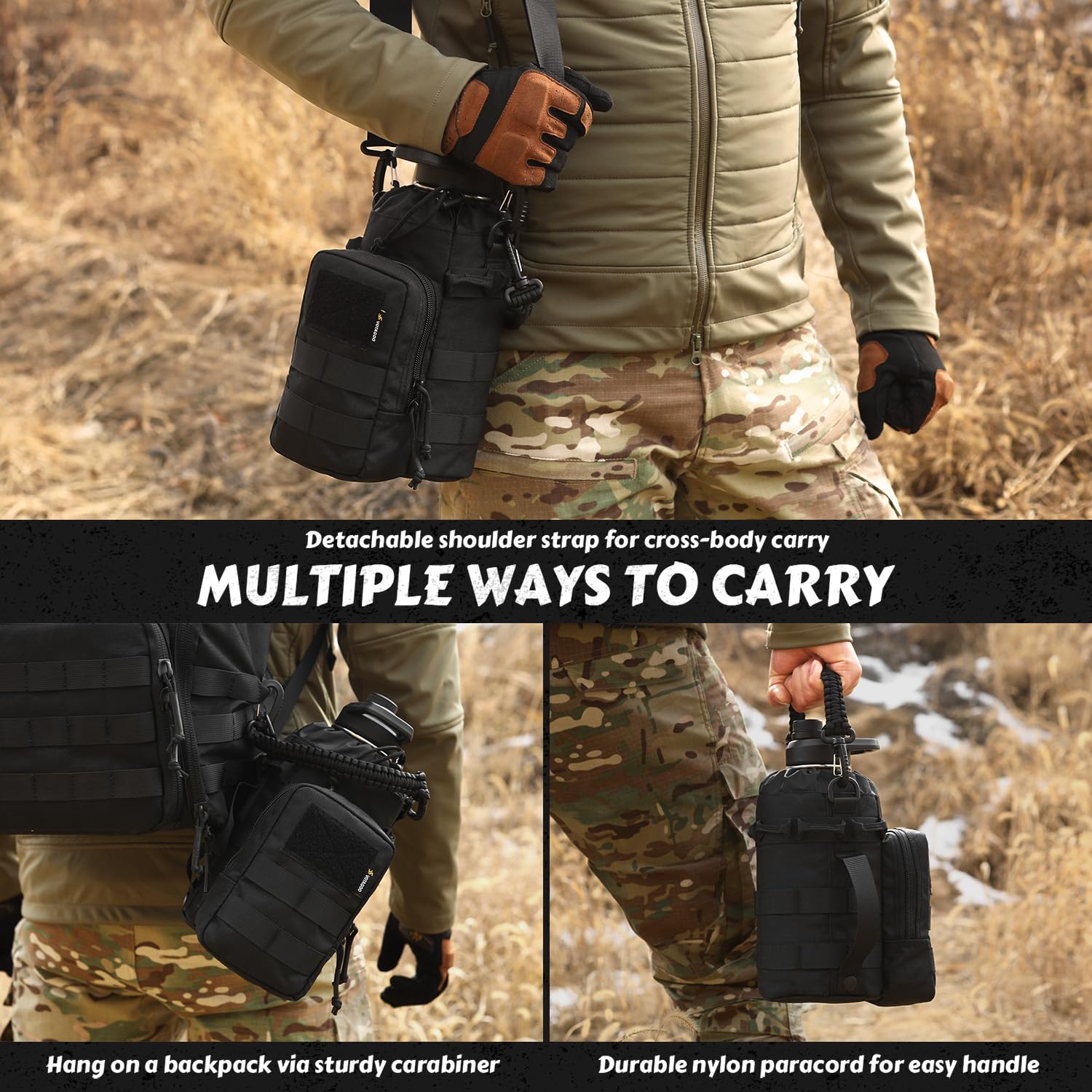 64Oz Tactical Water Bottle - Half Gallon Stainless Steel Insulated Water Bottle, Metal Military