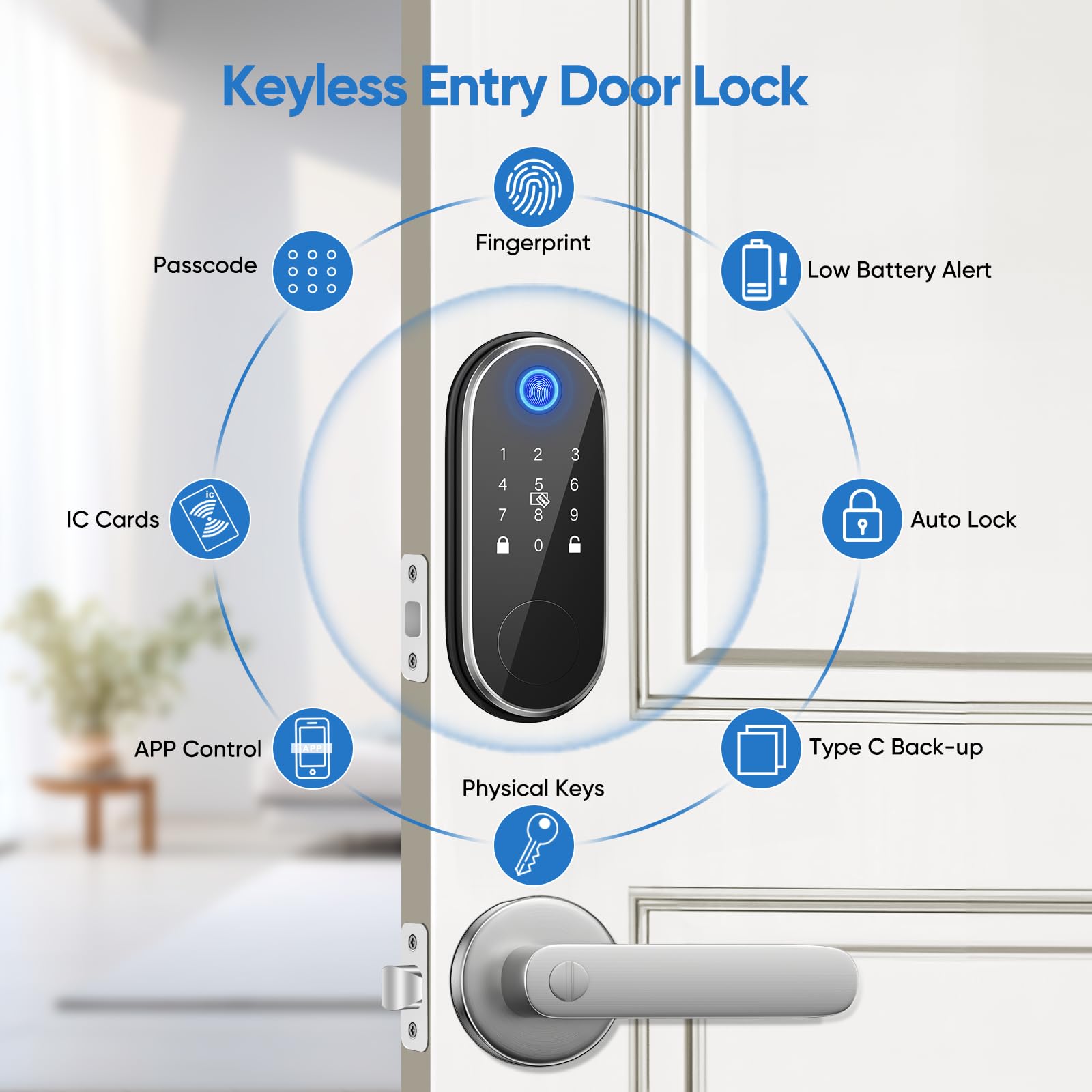 Narpult Smart Keyless Entry Door Lock With 2 Lever Handles, Smart Locks For Front Door, Fingerprint Smart Deadbolt, App Control, Electronic Keypad, Auto-Lock, Satin Nickel