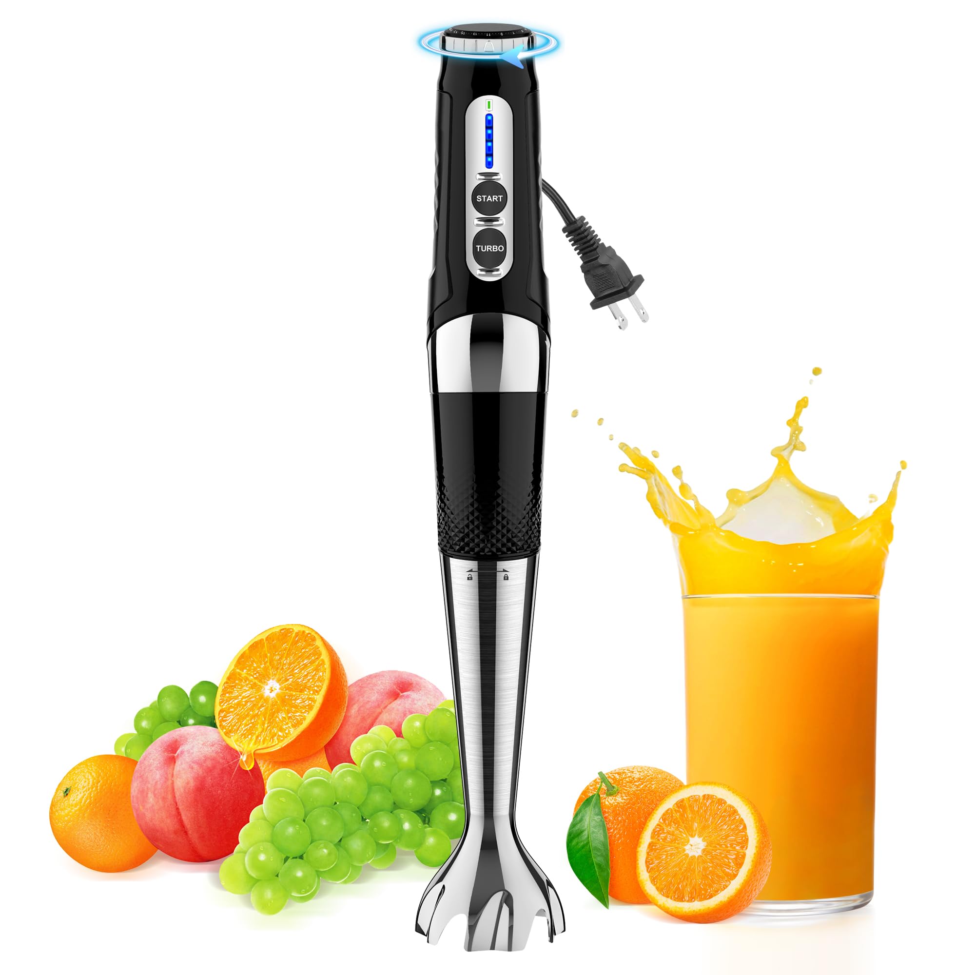 Binroc Immersion Blender Handheld, 3-Angle Adjustable With 21-Speed Electric Hand Emulsion Stick Blender With Stainless Steel Bladefor Milkshakes, Puree, Soup, Baby Food, Smoothies
