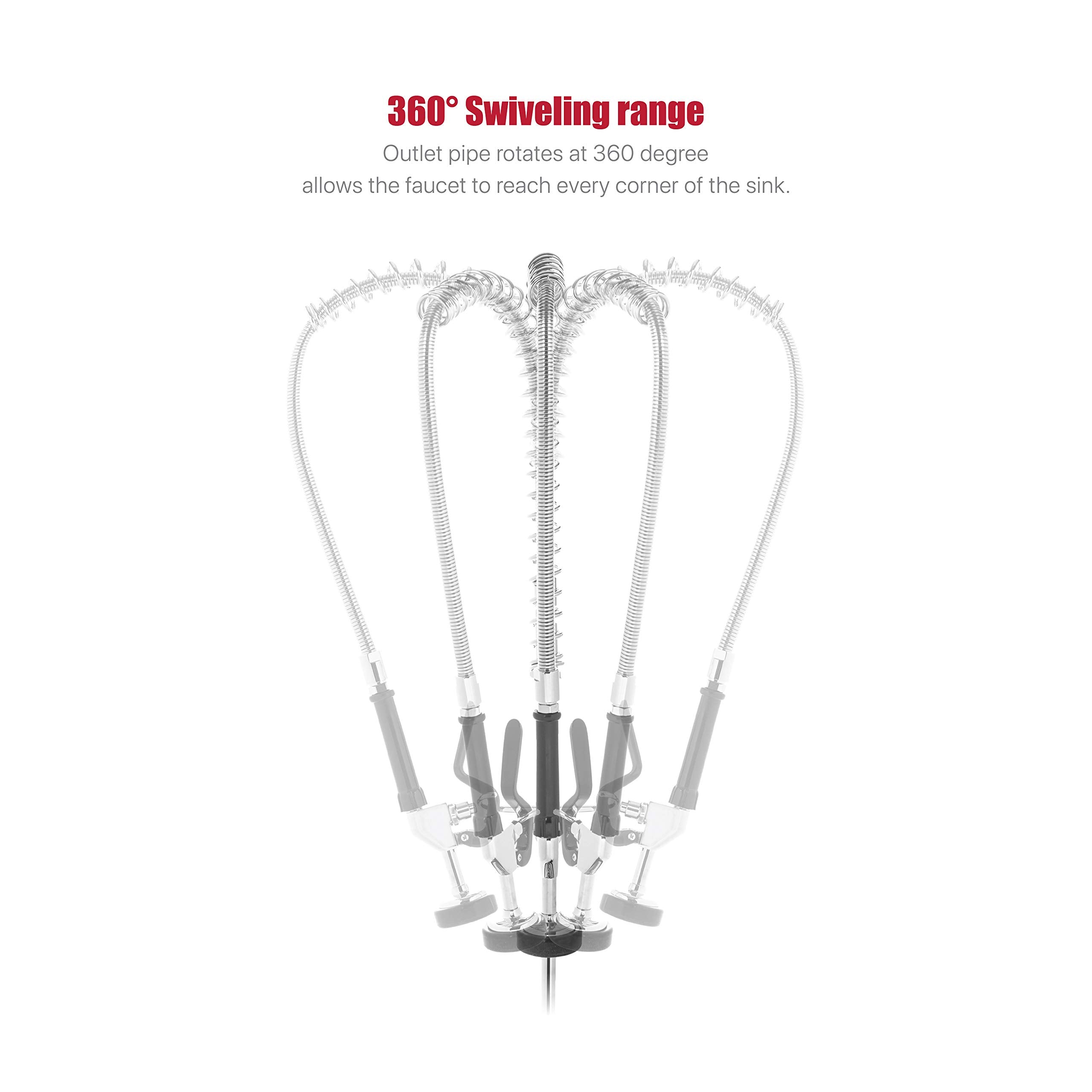 Durasteel Commercial Kitchen Sink Pre-Rinse Faucet - 38" Height 8" Center No-Lead Wall Mount Industrial Faucet W/ Pull Down Pre-Rinse Sprayer - Nsf