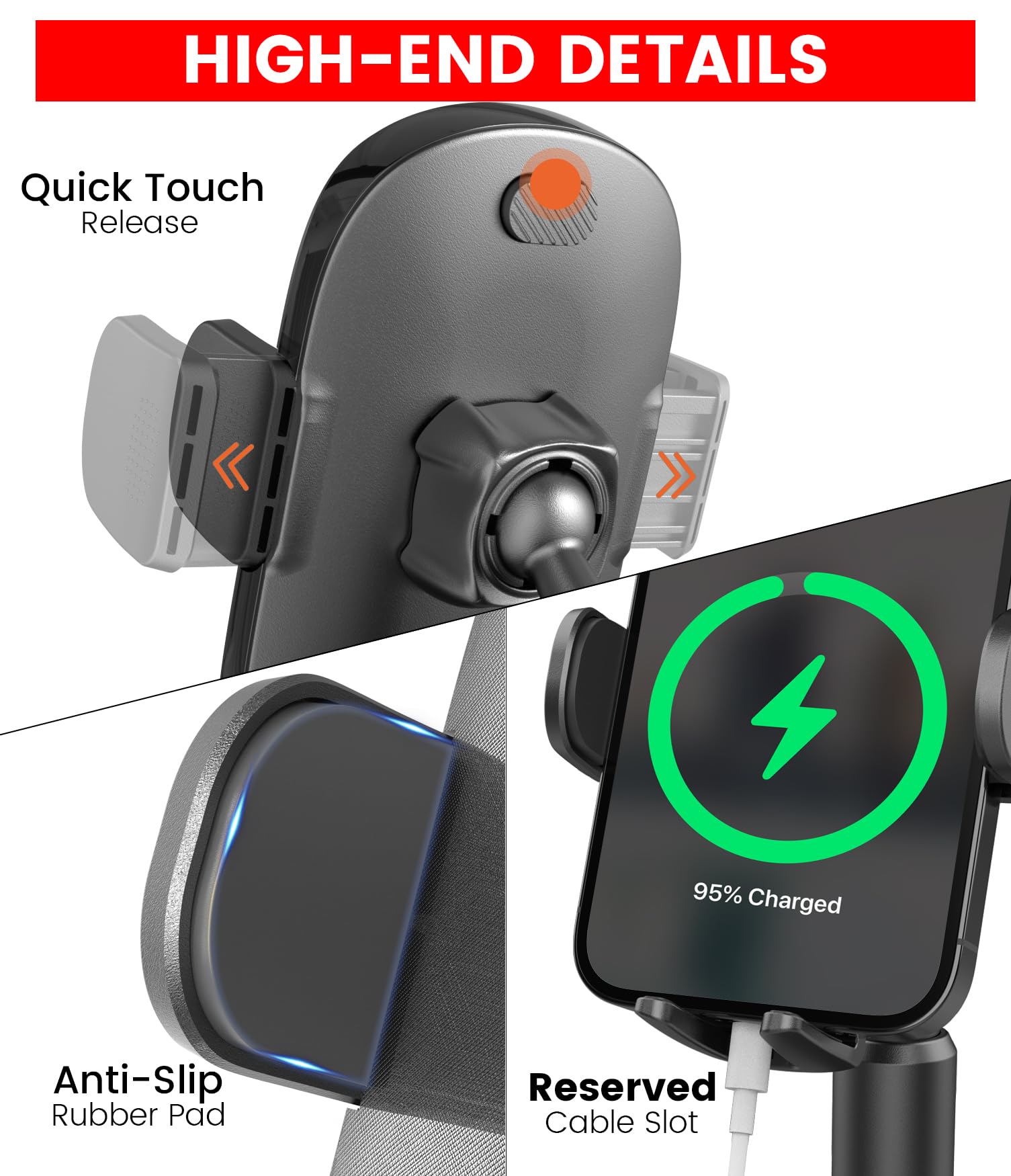 Apps2Car Sturdy Cup Phone Holder Mount For Car, Adjustable Height & Reach, Flexible Long Arm With Multi-Ball Pivot, One-Hand Operation, Compatible With Iphone Samsung Android Smartphones