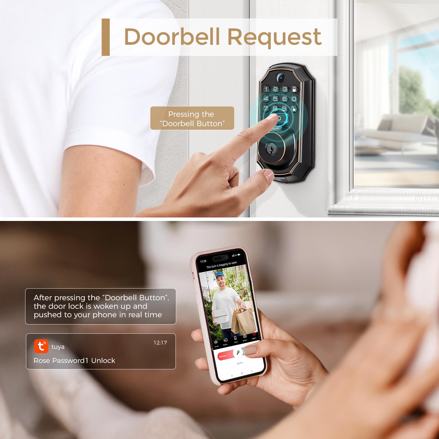 Arpha Wifi Video Smart Lock With Camera & Doorbell - 5-In-1 Keyless Entry, Fingerprint, Keypad, App Control, Two-Way Audio, Auto Lock, Waterproof, Easy Installation