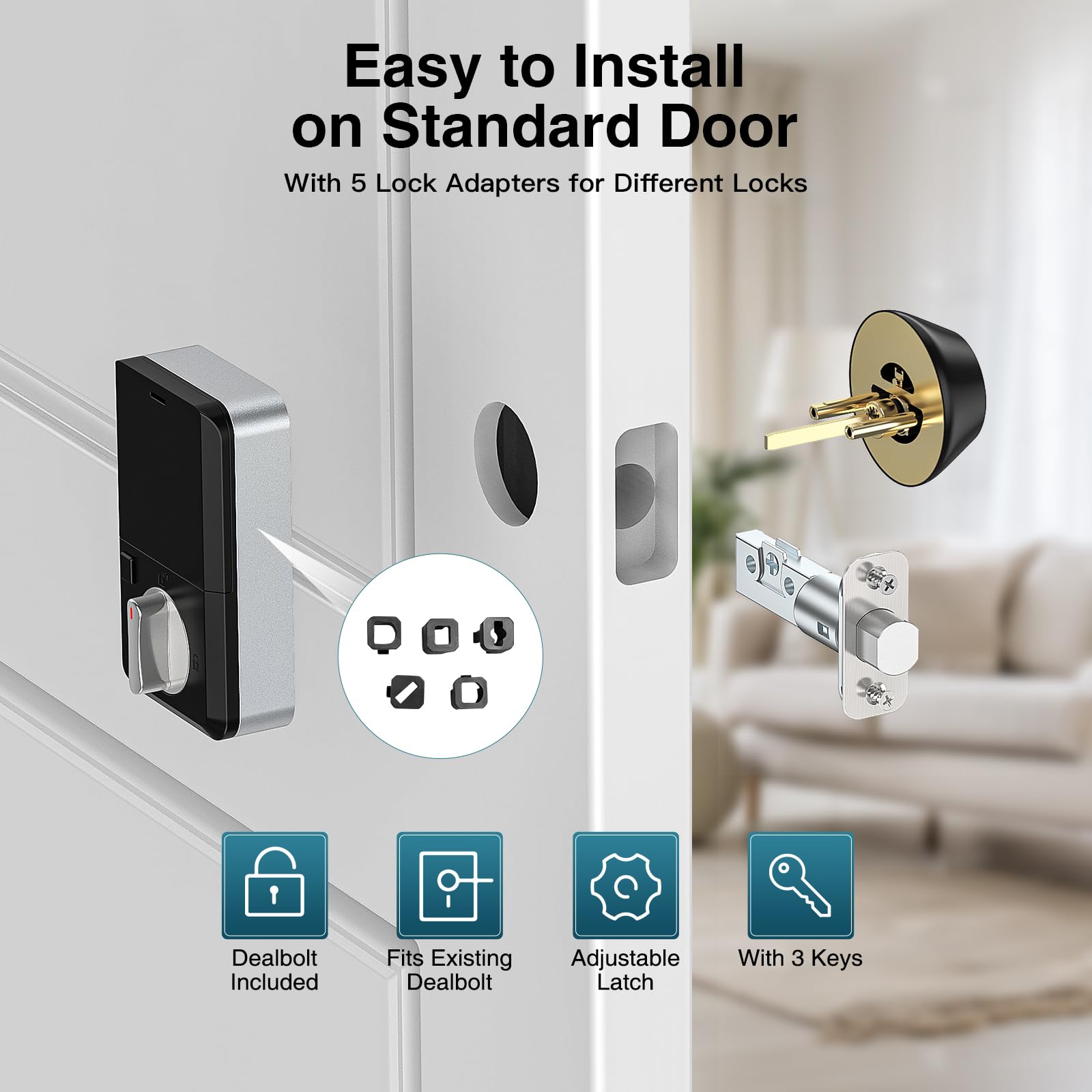 Calzibeno Smart Lock With Voice Control, Keyless Entry Door Locks For Front Door, Built-In Bluetooth, Electronic Lock Fits Your Existing Deadbolt (With Wi-Fi Gateway)