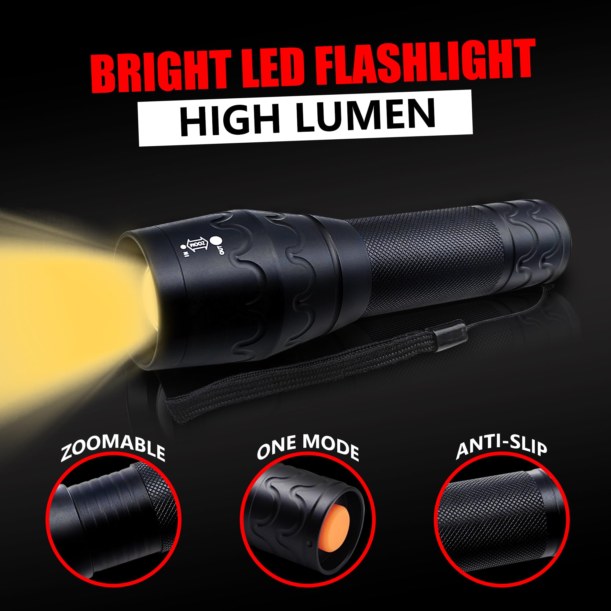 Fadomall Warm Light Led Flashlight Single Mode Zoomable Flashlights For Sleep Aid, Dog Walking, Reading, Night Vision, 2 Pack