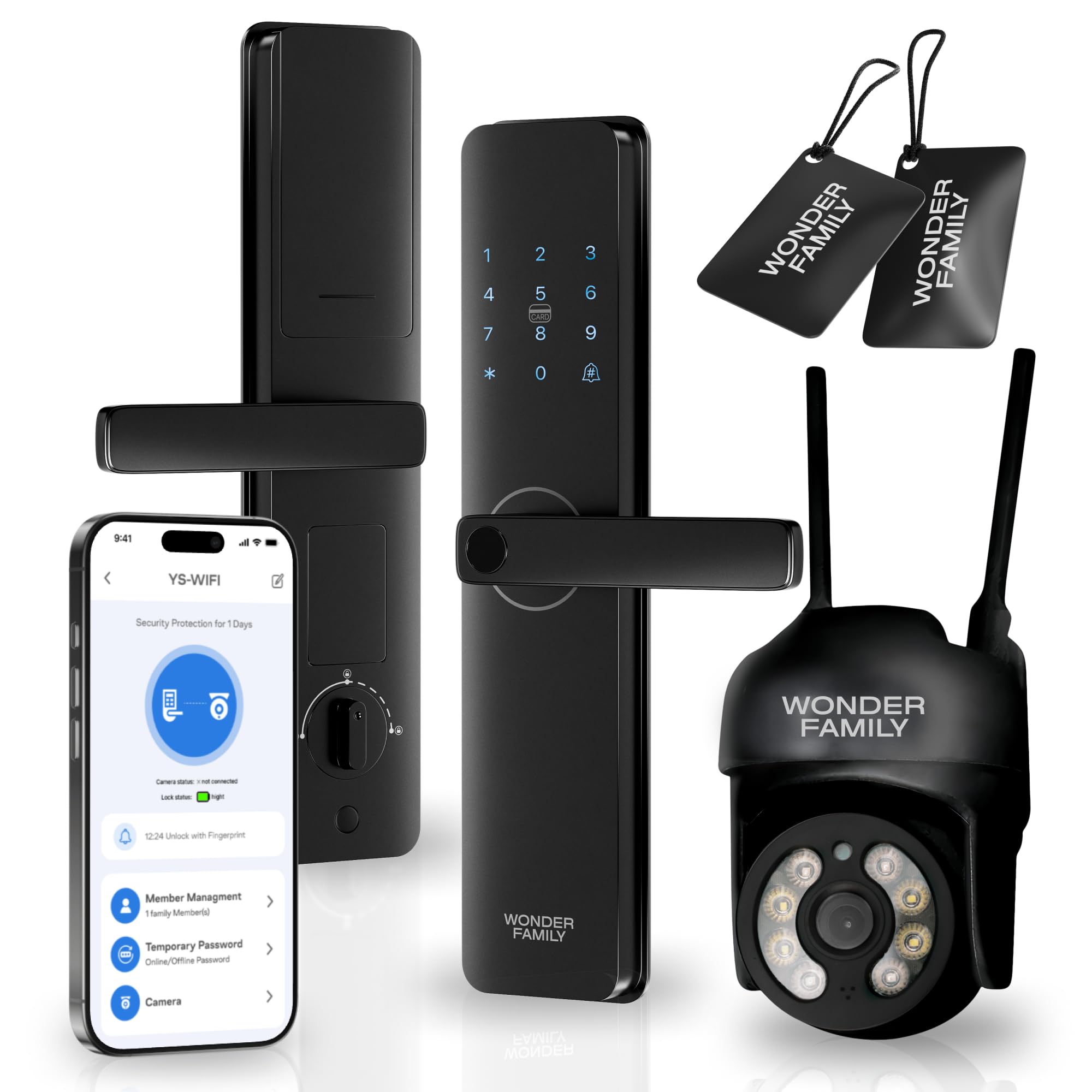 Wonder Family Smart Mortise Lock With Wifi Camera, Installation Kit - Digital Keyless Entry Door Lock Deadbolt With Handle Set - Card, Keypad, Fingerprint, Passcode - Electronic Smart Door Locks For Front Door
