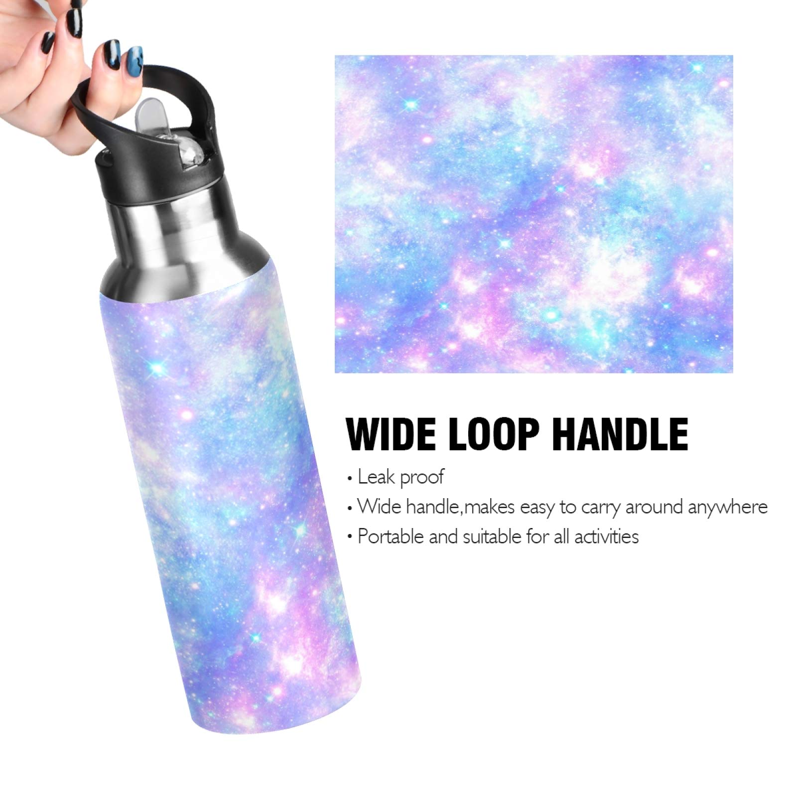 Galaxy Rainbow Star Tie Dye Sport Water Bottle With Straw, Vacuum Insulated Stainless Steel Thermal