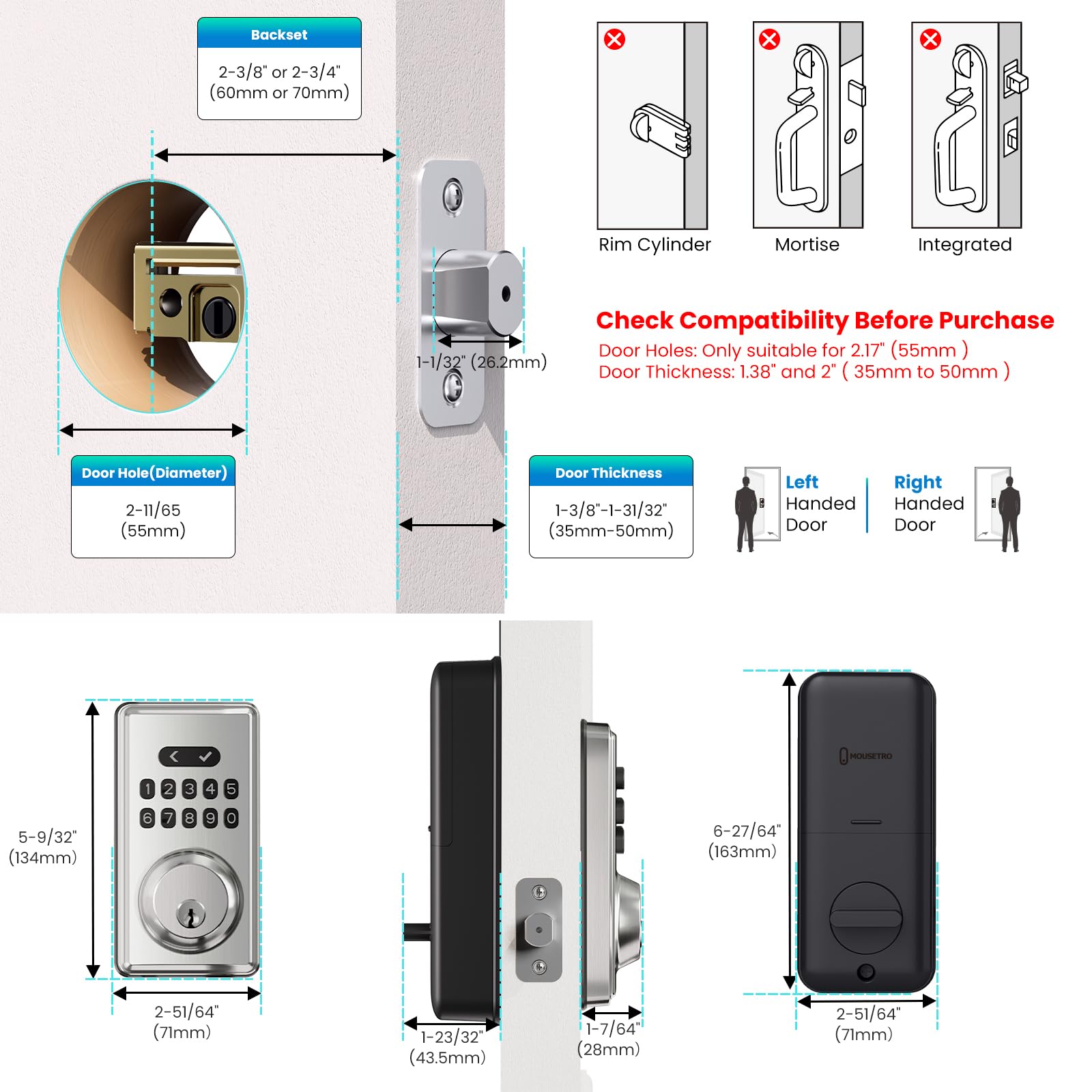 Mousetro Keyless Entry Door Lock, Electronic Keypad Deadbolt For Front Door, Smart Locks With 6 Digital Code, Auto Lock, Anti-Peeking Password, Easy Installation, Silver