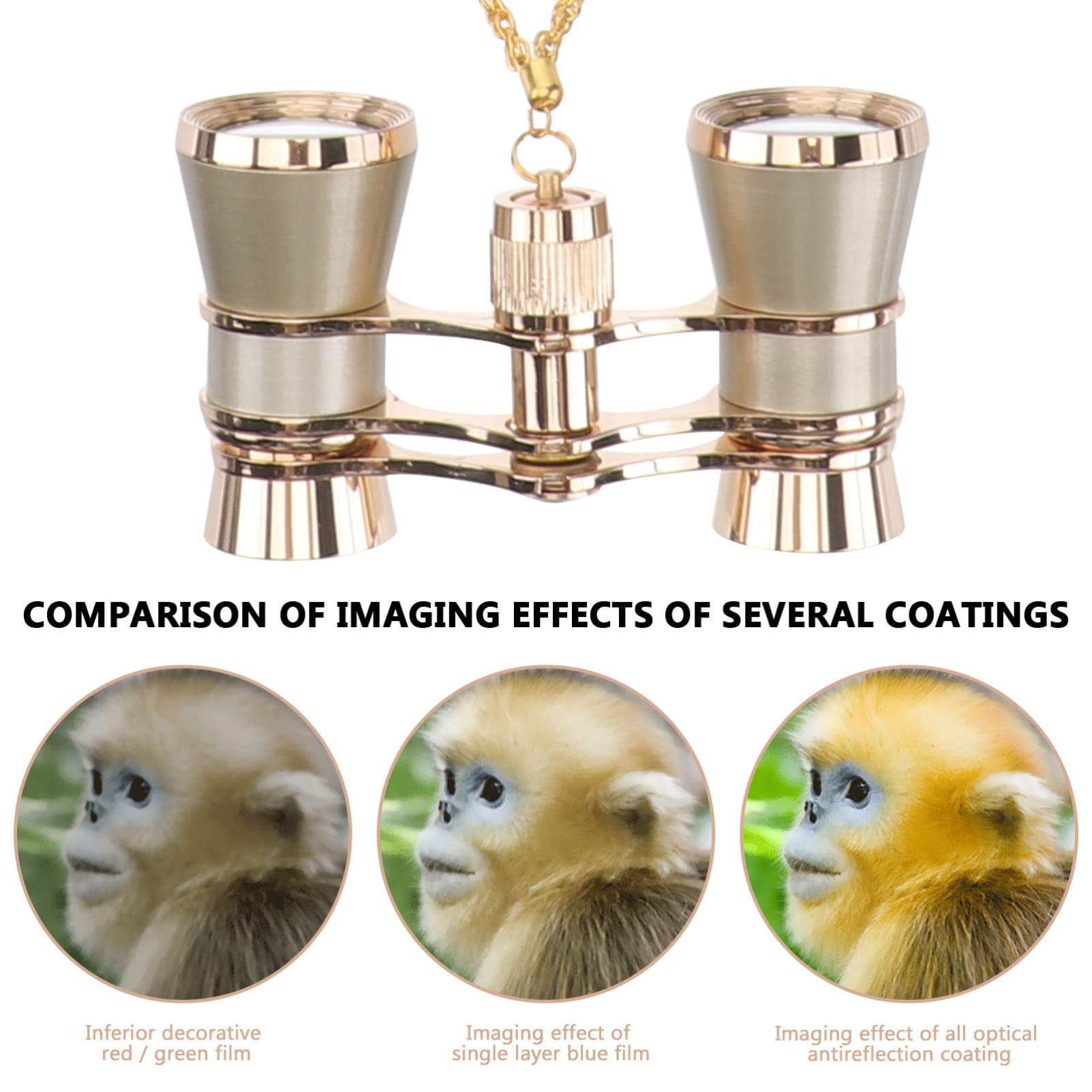 Tehaux Opera Glasses, High Definition Opera Binoculars For Women, 3X25 Portable Wide-Angle Night Vision Theater Binoculars Compact With Chain & Storage Bag, For Travel Concert Theater (Golden)