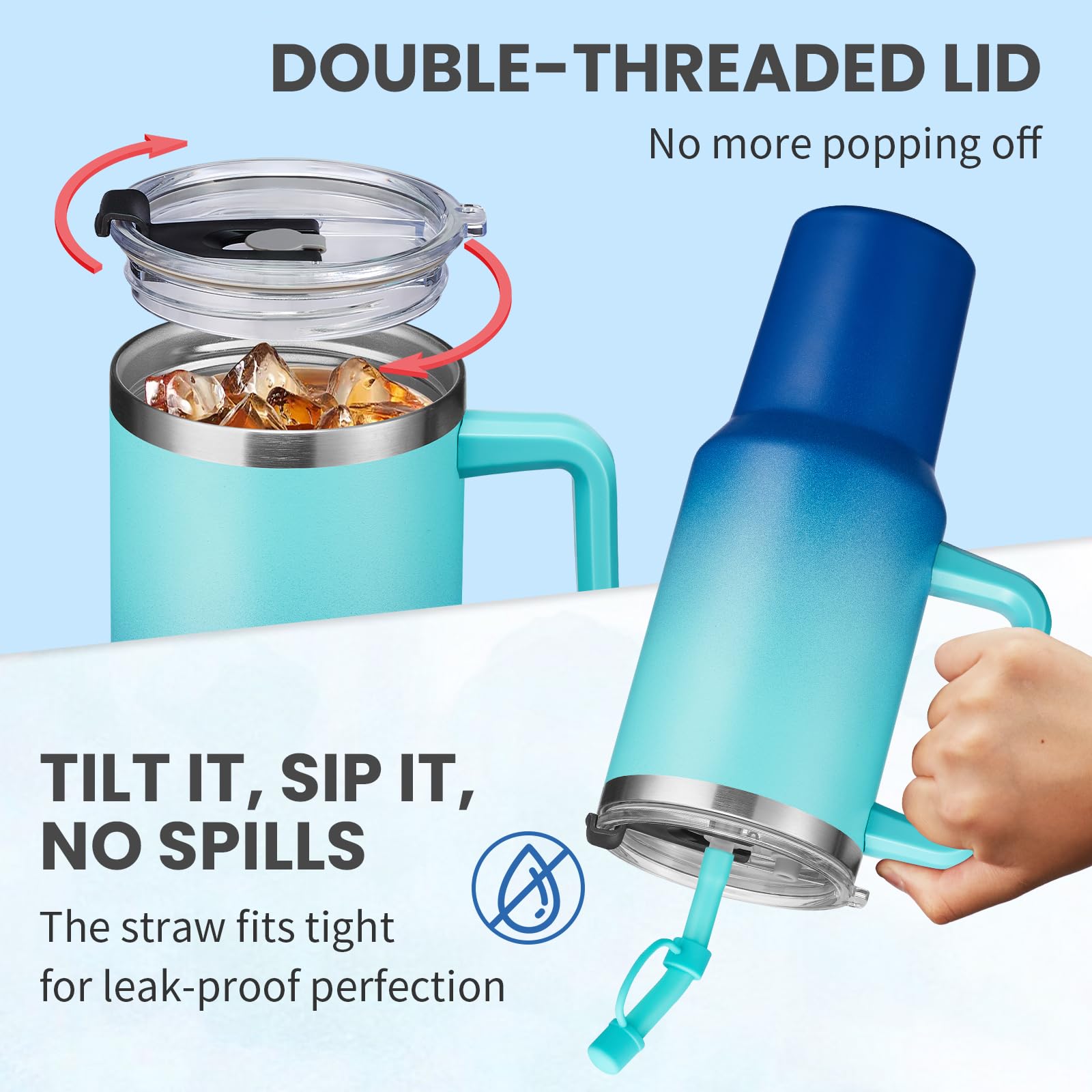 Benzzo Insulated Tumblers 40 Oz Spill Proof Tumbler With Straw, Stainless Steel Metal Thermal Coffe