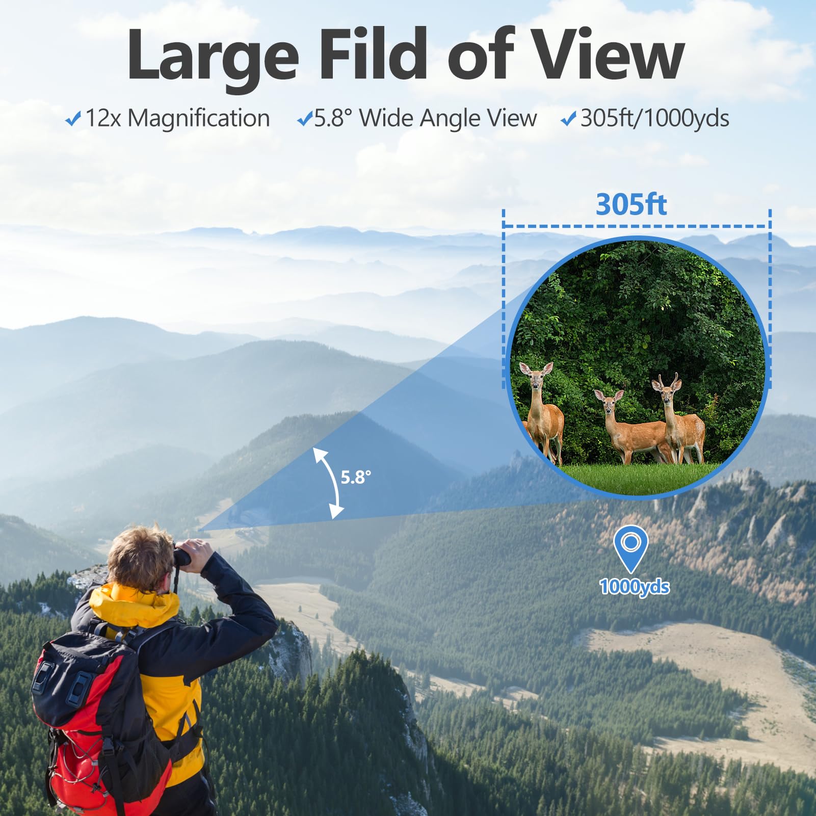 Zzstar 12X42 Binoculars For Adults High Powered, Professional Hd Binoculars With Clear Low Light Vision, Large View, Waterproof, For Bird Watching Hunting Hiking Travel Football Game