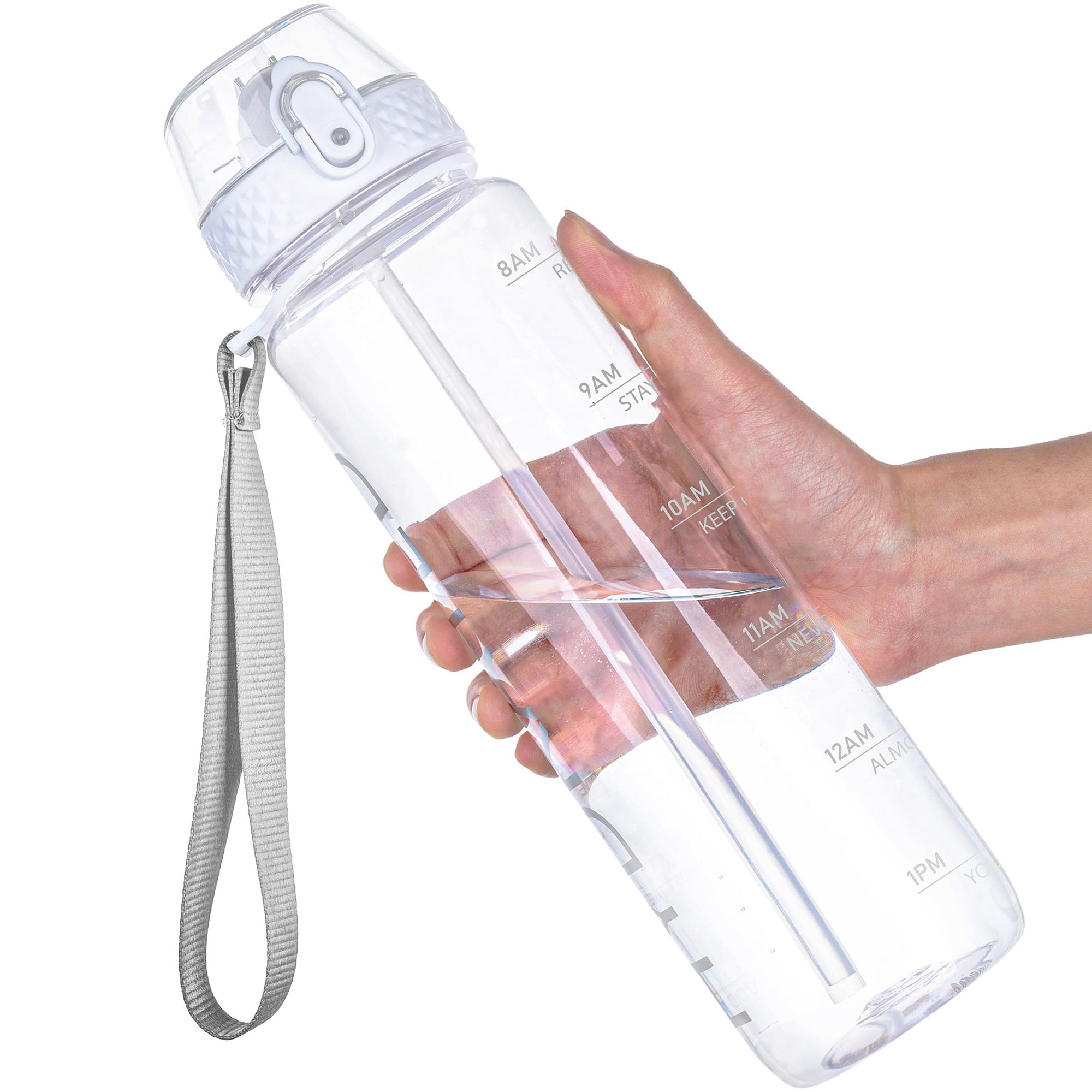 Goppus Clear Water Bottle With Straw 32Oz Clear Sports Water Bottles Motivational With Time Marker