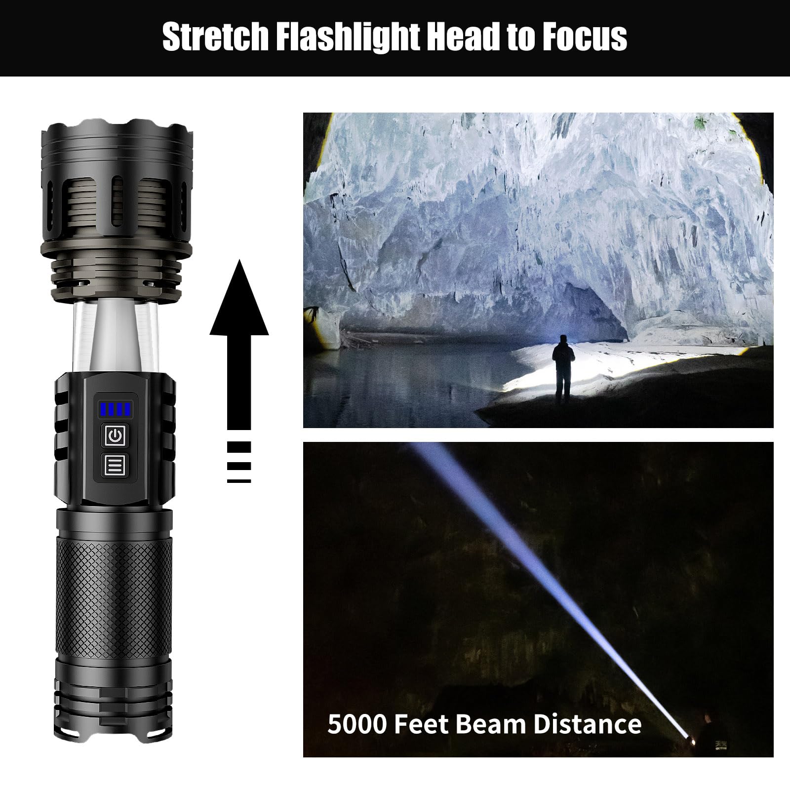 Skyfire Led Rechargeable Flashlight 2000000Lm High Lumens With Ambient Lamp,Super Bright Utility Flashlights With 2 Colors,Focusable,Waterproof Flash Light For Camping Essentials,Outdoor&Home-Black