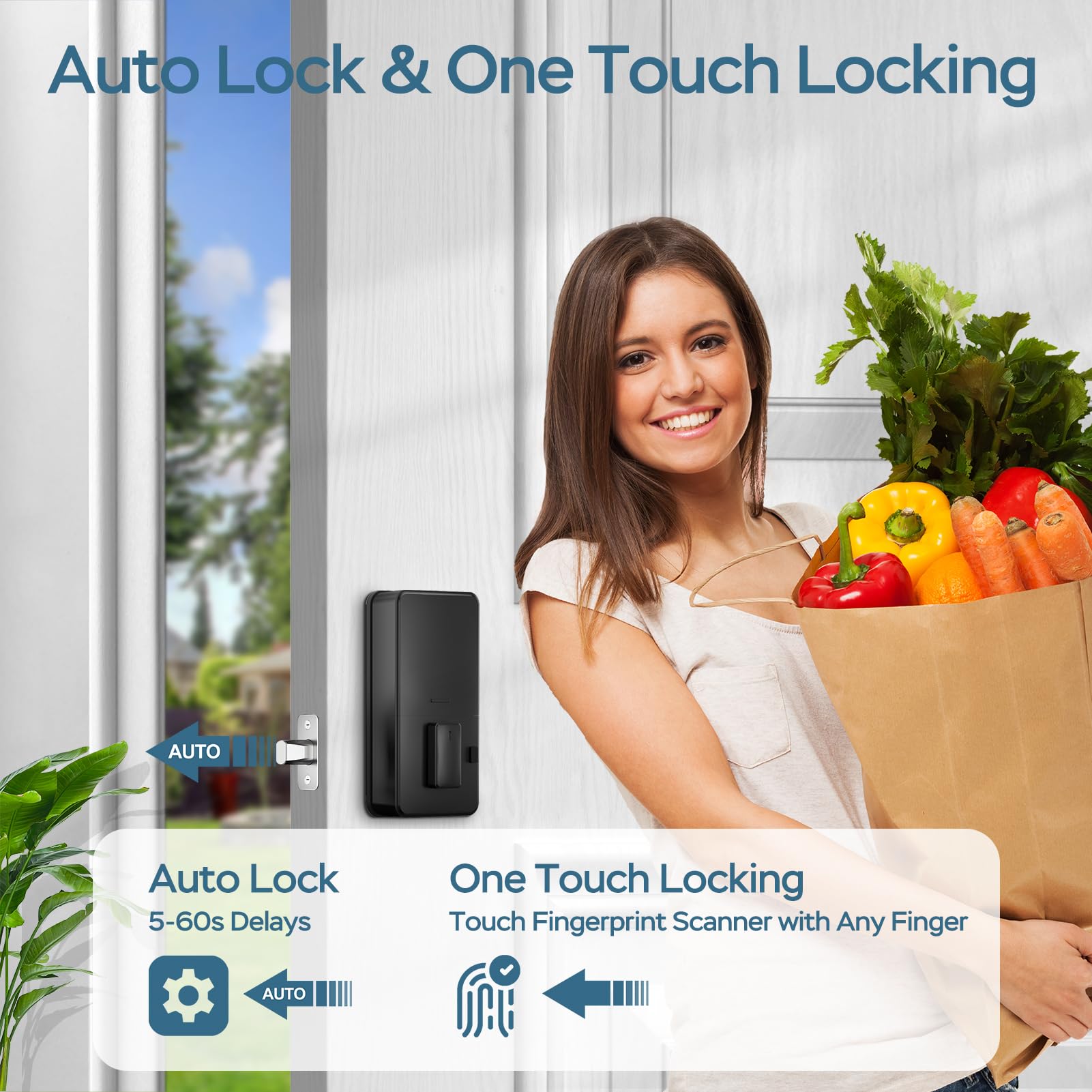 Geektale Fingerprint Deadbolt With App, Smart Deadbolt Lock For Front Door, Keyless Entry Door Lock, Biometric Dead Bolt, Electronic Door Knob