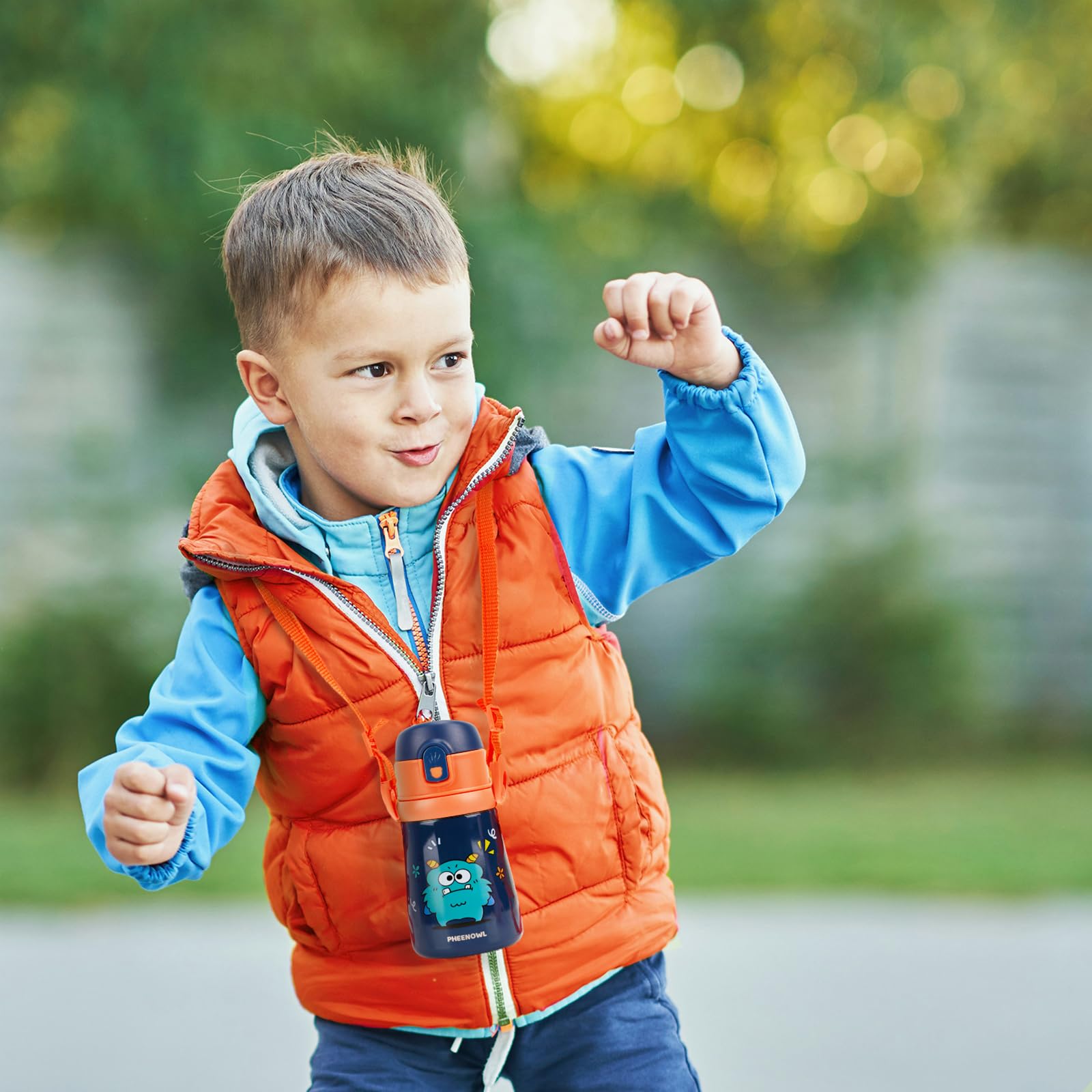 12 Oz Kids Insulated Water Bottle With Straw Lid Handles & Strap - Sus 316 Stainless Steel Leak Pro