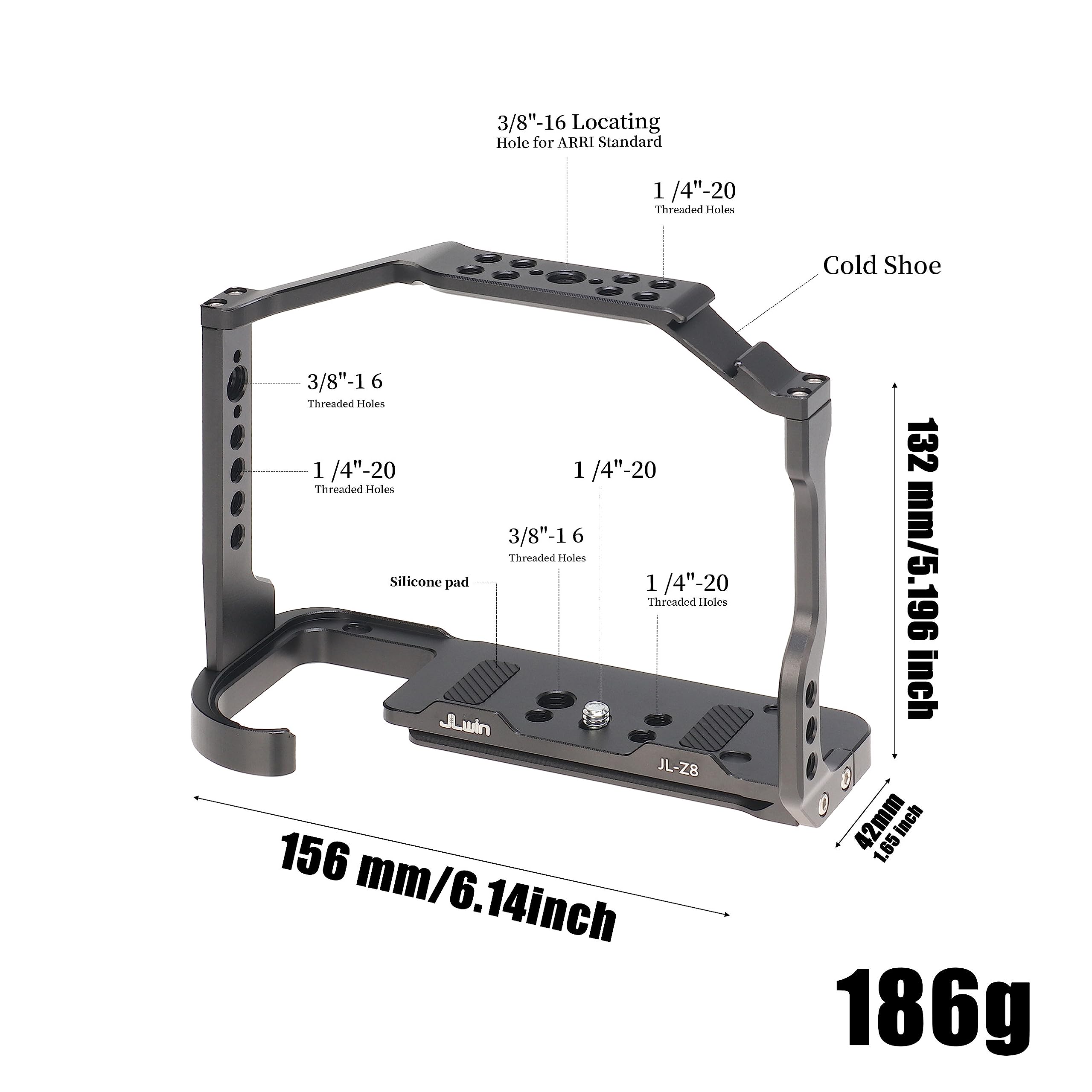 Fotga Z8 Camera Cage Stabilizer Bracket With 1/4" 3/8" Mount For Nikon Z8 Mirrorless Camera Video Making Filmmaking,Z8 Arca Swiss Tripod Mount Plate Cage