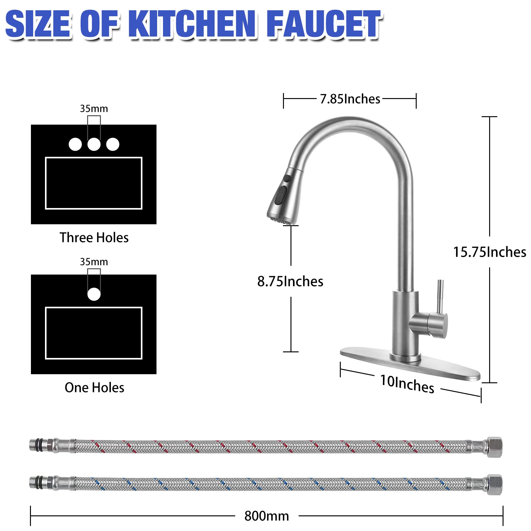 Hiokay Stainless Steel 304 Kitchen Sink Faucet With Pull Down Spray Outdoor Kitchens Faucets Out Extension Utility Farmhouse For Sinks 1 Hole,Single Handle Rent Apartment Dorm