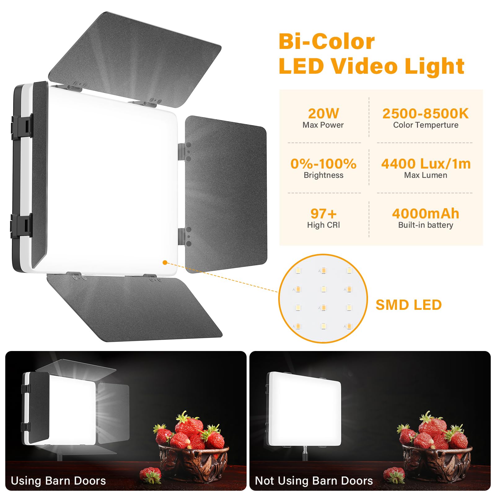 Unicucp 2 Pack Led Video Light Panel Kit With Barn Doors, 8000Mah Rechargeable Camera Light With 79'' Tripod Stand, Photo Light For Outdoor Indoor Photography Live Streaming Video Recording