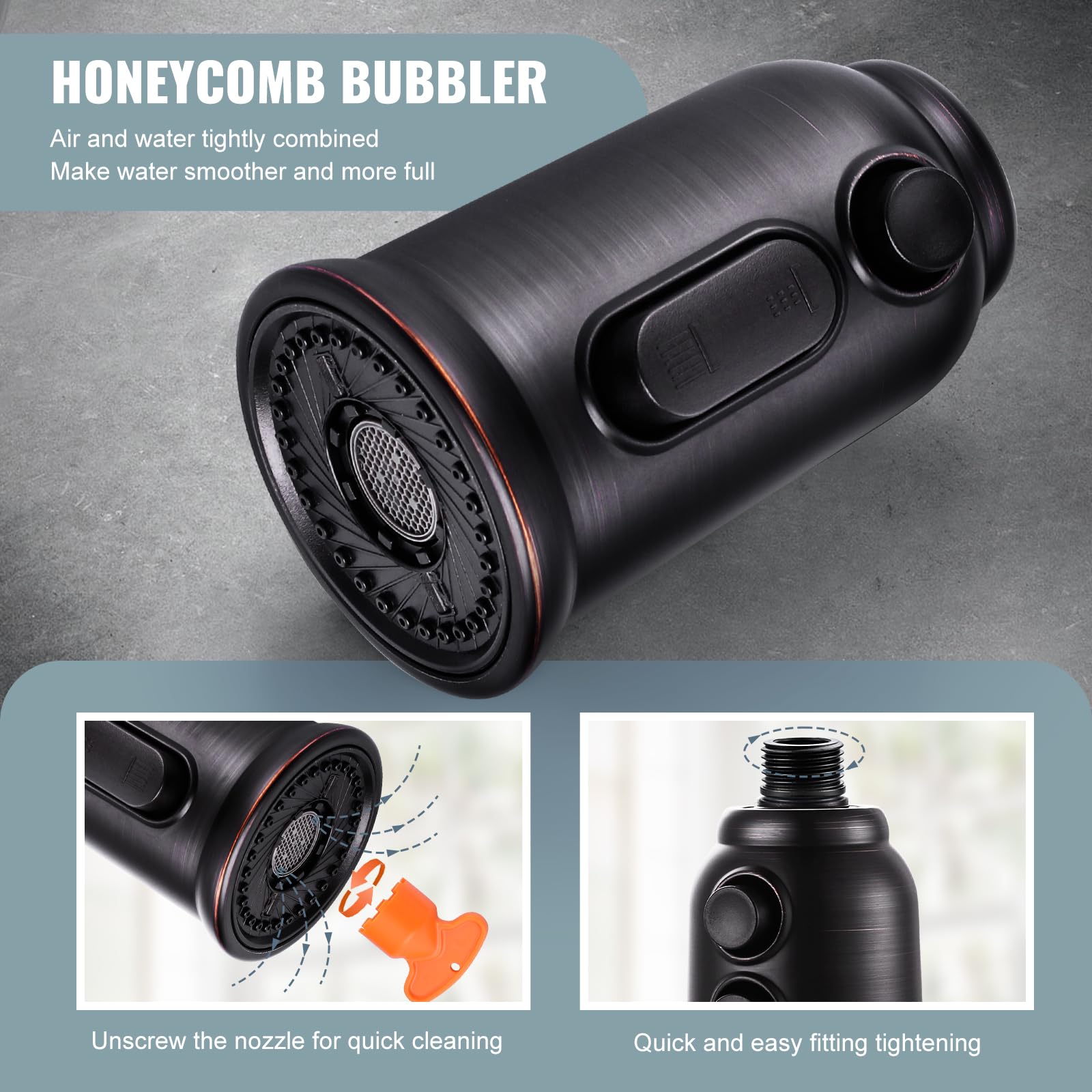 Aleasha Pull Down Faucet Head Replacement,3-Function Kitchen Faucet Spray Head With 9 Adapters,Kitchen Faucet Head Sink Spray Nozzle Compatible With American Standard,Oil Rubbed Bronze