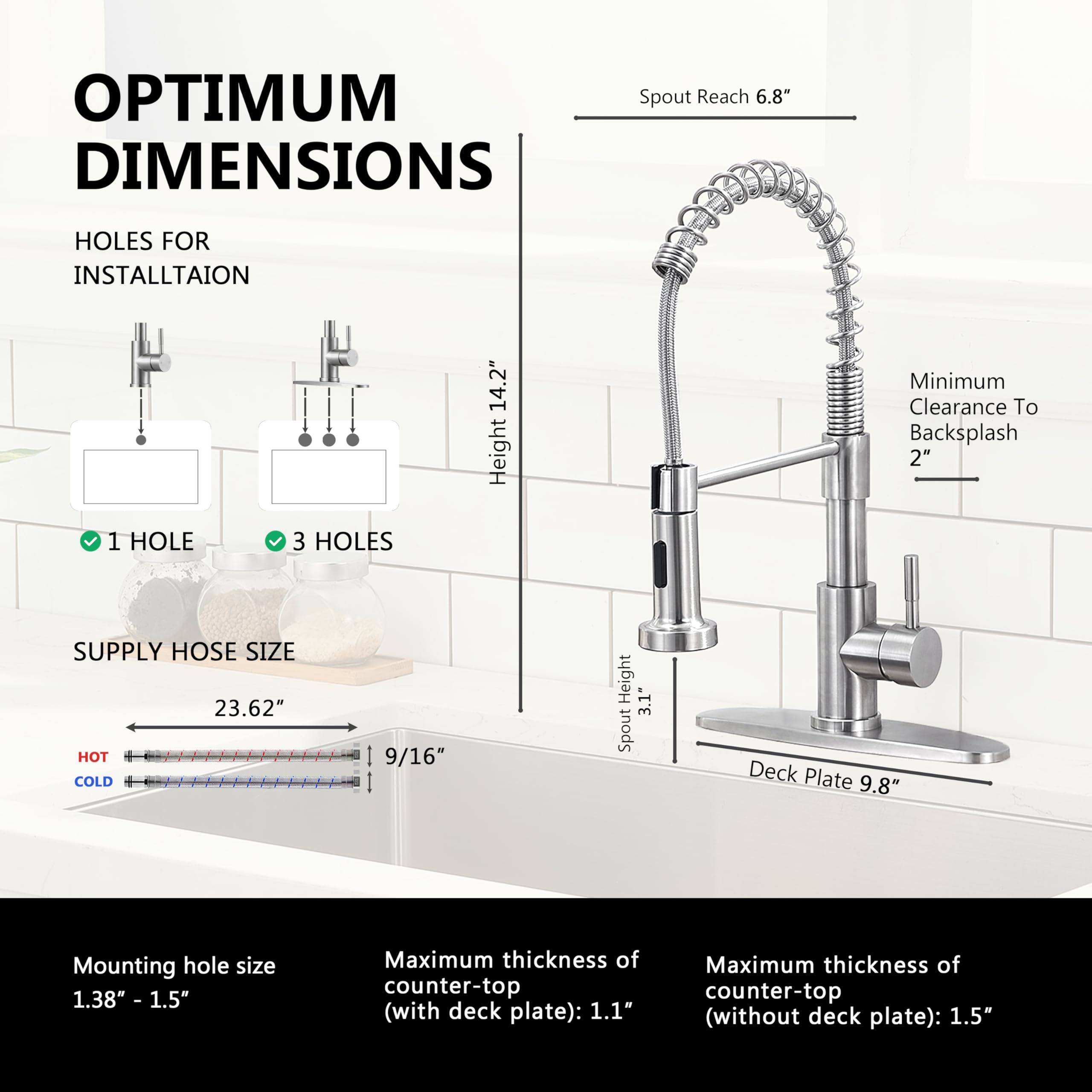 Comllen Kitchen Faucet With Sprayer, Brushed Nickel 304 Stainless Steel Kitchen Sink Faucet, High Arch Commercial Single Handle Kitchen Sink Faucets For Outdoor Utility Camper Laundry Rv Wet Bar