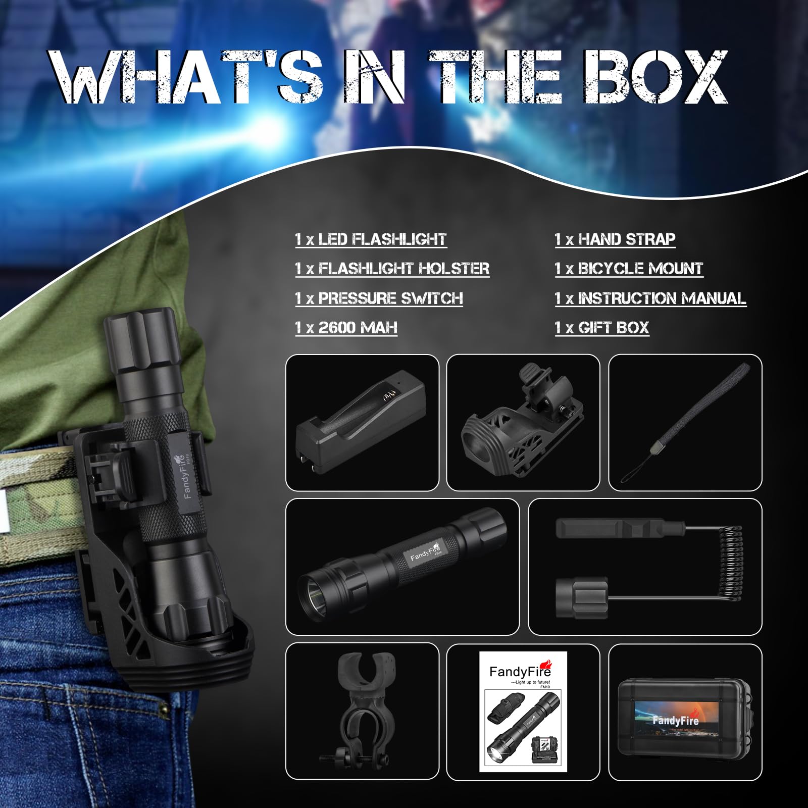 Fandyfire Police Flashlight With Holster For Duty Belt,800 Lumens Tactical Edc Flashlight With Holder,Single Mode Bright Law Enforcement Flash Light Set Fb10