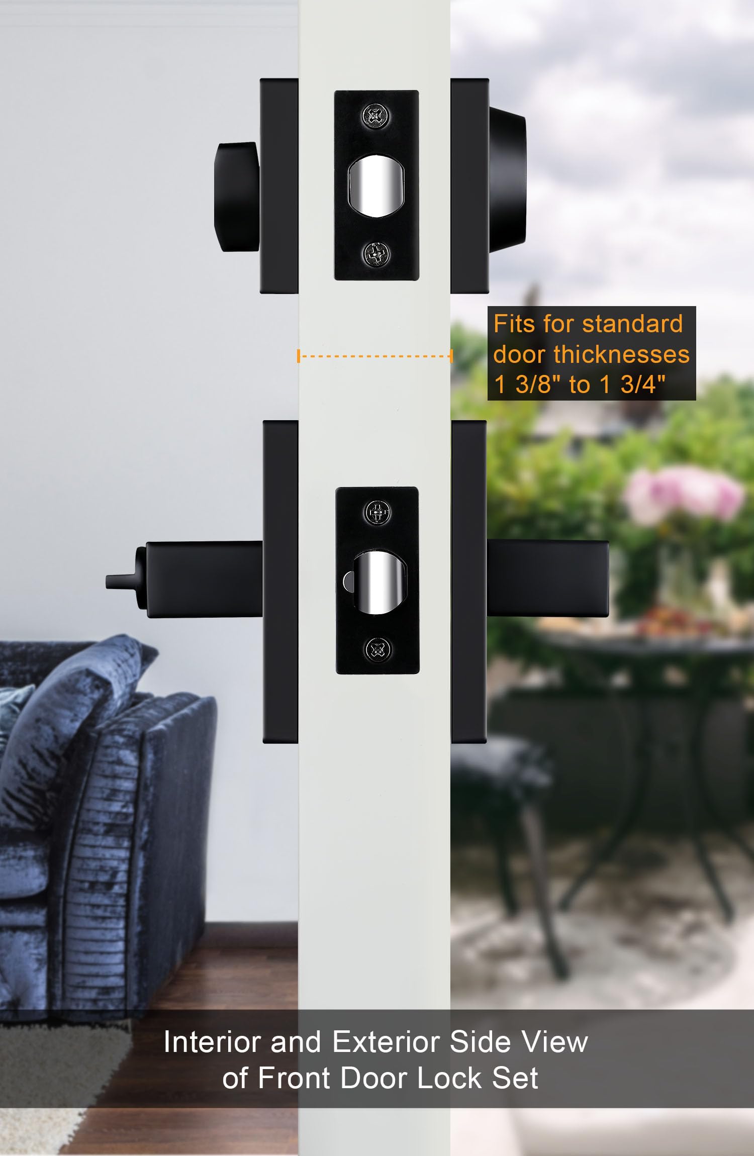 Goldenwarm 2 Pack Black Door Handle With Deadbolt, Square Contemporary Matte Black Exterior Door Lock Set With Deadbolt, Heavy Duty Zinc-Alloyed Front Entry Door Locksets With Deadbolt