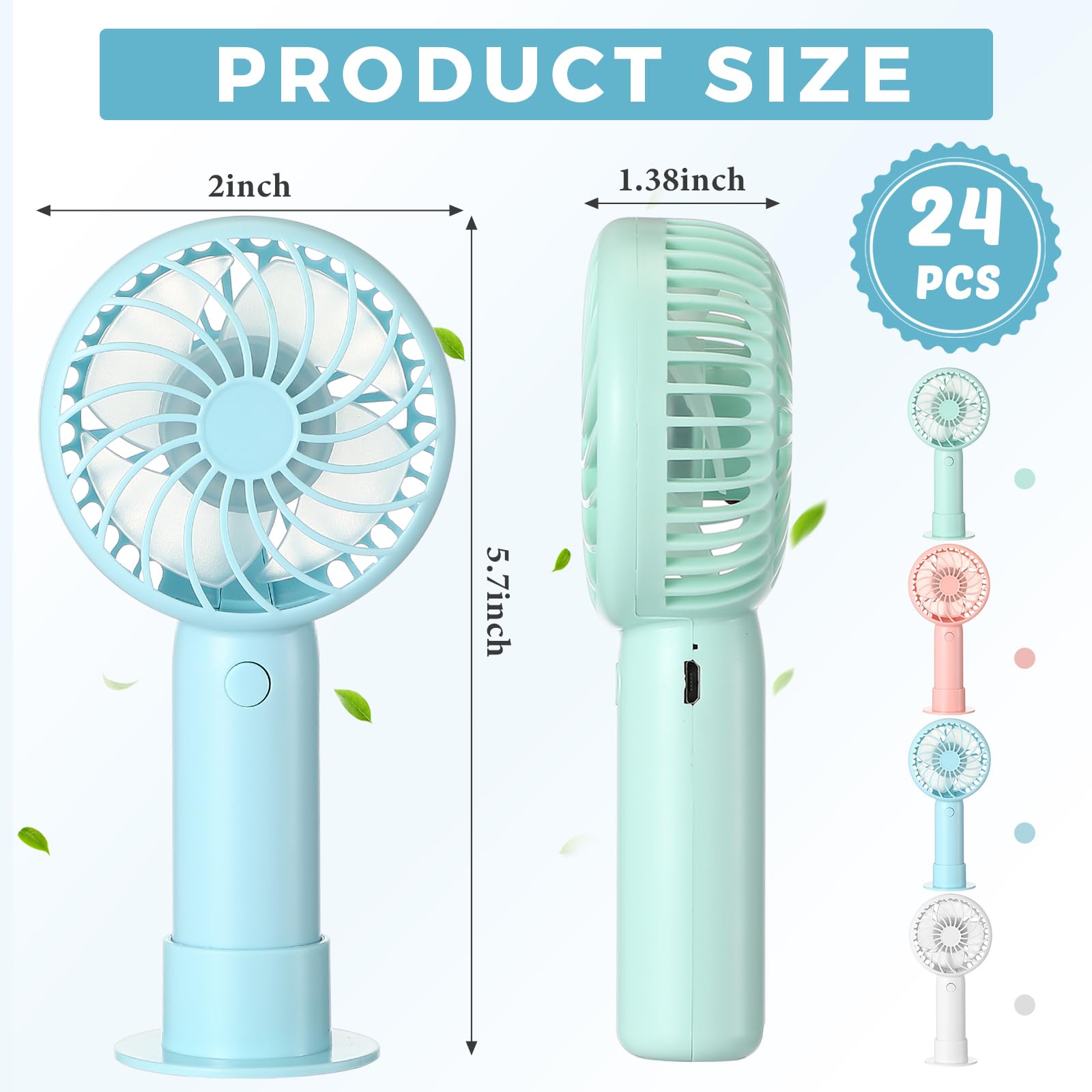 Portable 3-speed rechargeable mini fans with USB charging base for personal cooling
