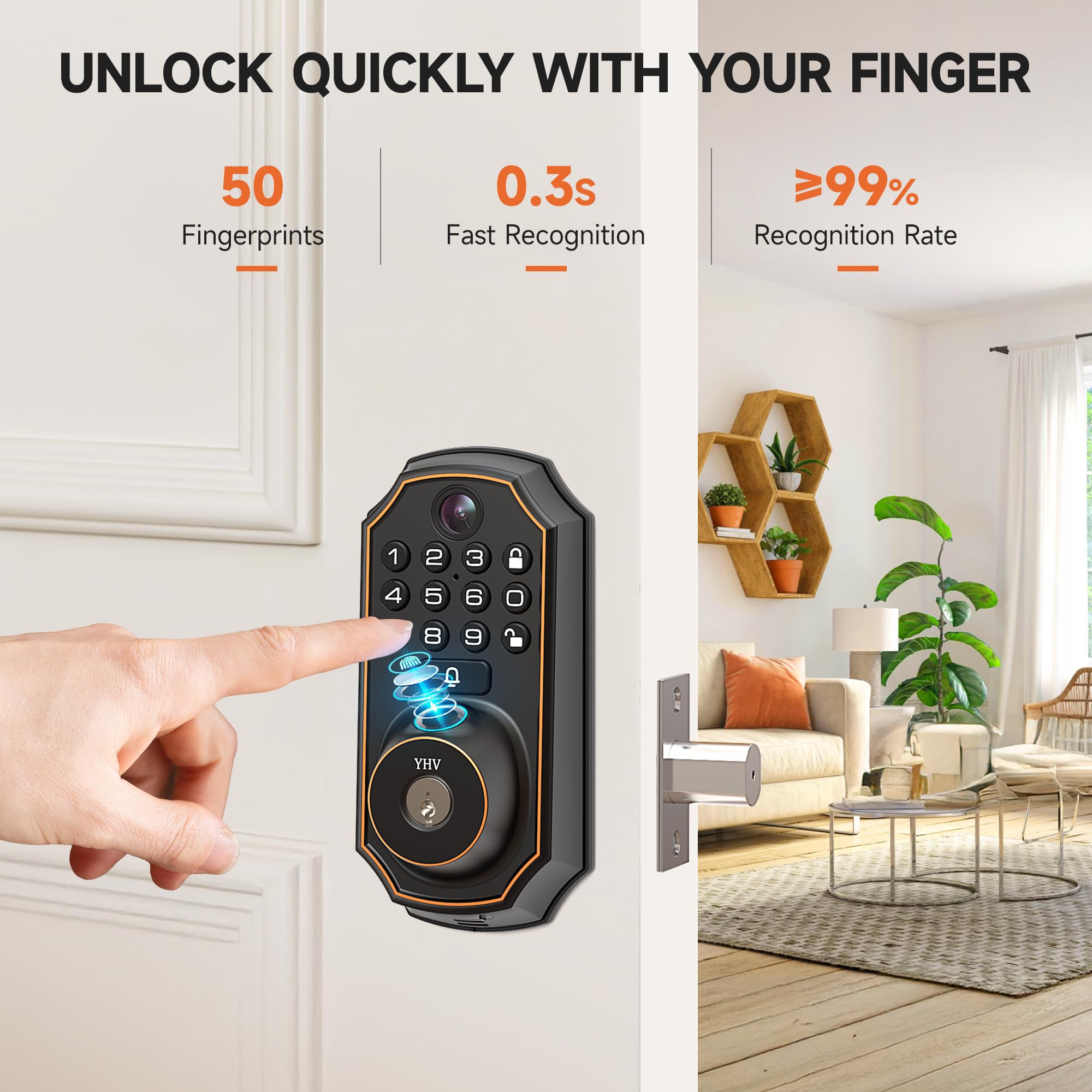 Yhv Keyless Entry Door Lock With Camera Fingerprint Smart Door Lock With App Remote Control, Wi-Fi Connected Electronic Keypad Code Deadbolt Auto Unlock For Front Door