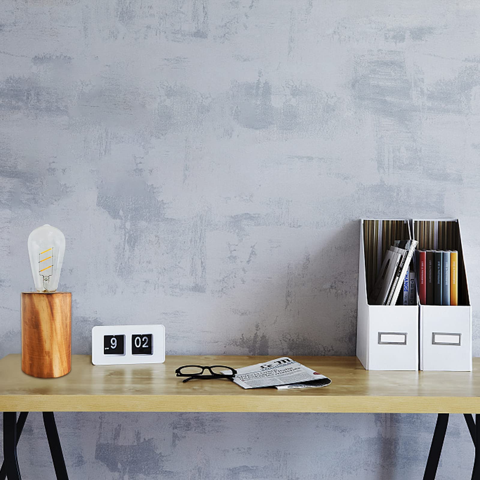 Yishine Battery Operated Table Lamp Wood Night Light Decorative Table Light For Bedroom Living Room Lights Bedside Table Lamp Desk Decorative Lights Bright Light Festival Home Decoration(Single)