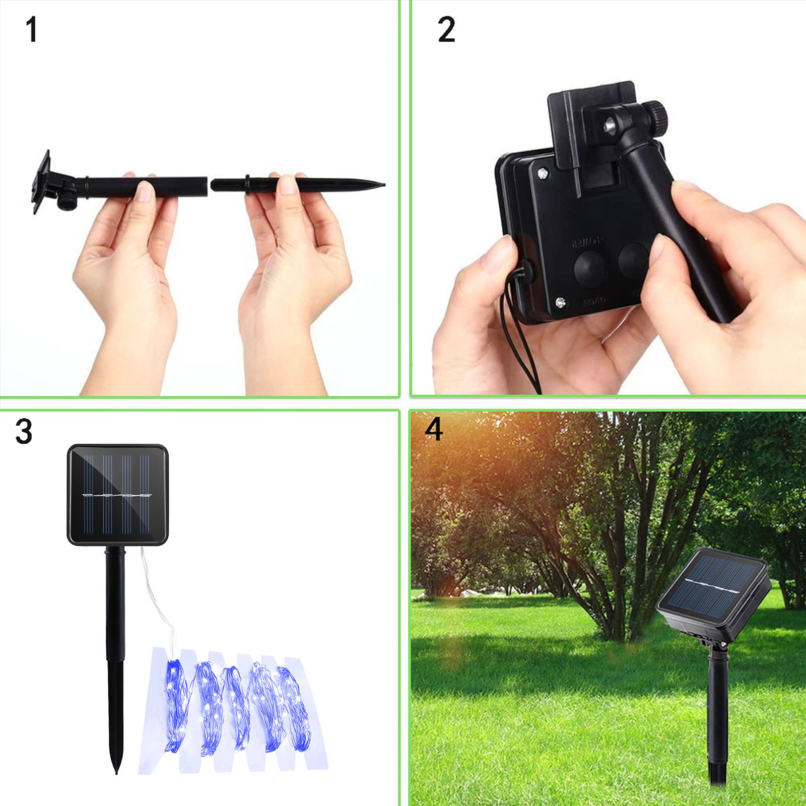 Upook Solar String Lights, Copper Wire Solar Fairy Lights 100Led 33Ft 8 Modes, Waterproof Outdoor String Lights, Blue Decorative Lights For Christmas Party Wedding And Patio Garden Yard, 2 Pack