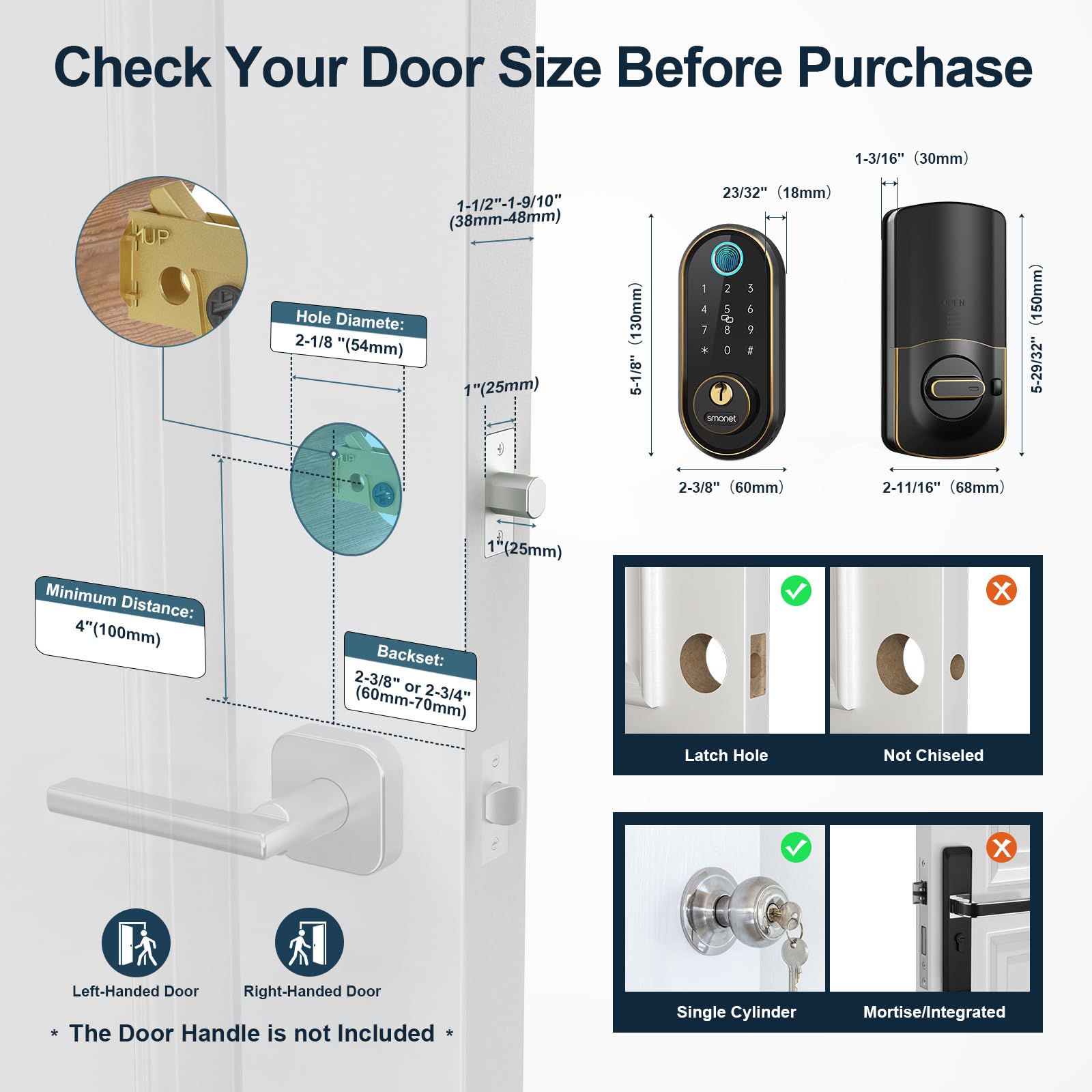 Smonet Smart Keyless Entry Door Lock - Fingerprint Electronic Deadbolt Touchscreen Keypad Biometric Digital Bluetooth Door Lock Smart Deadbolt Compatible With Alexa For Homes And Hotel