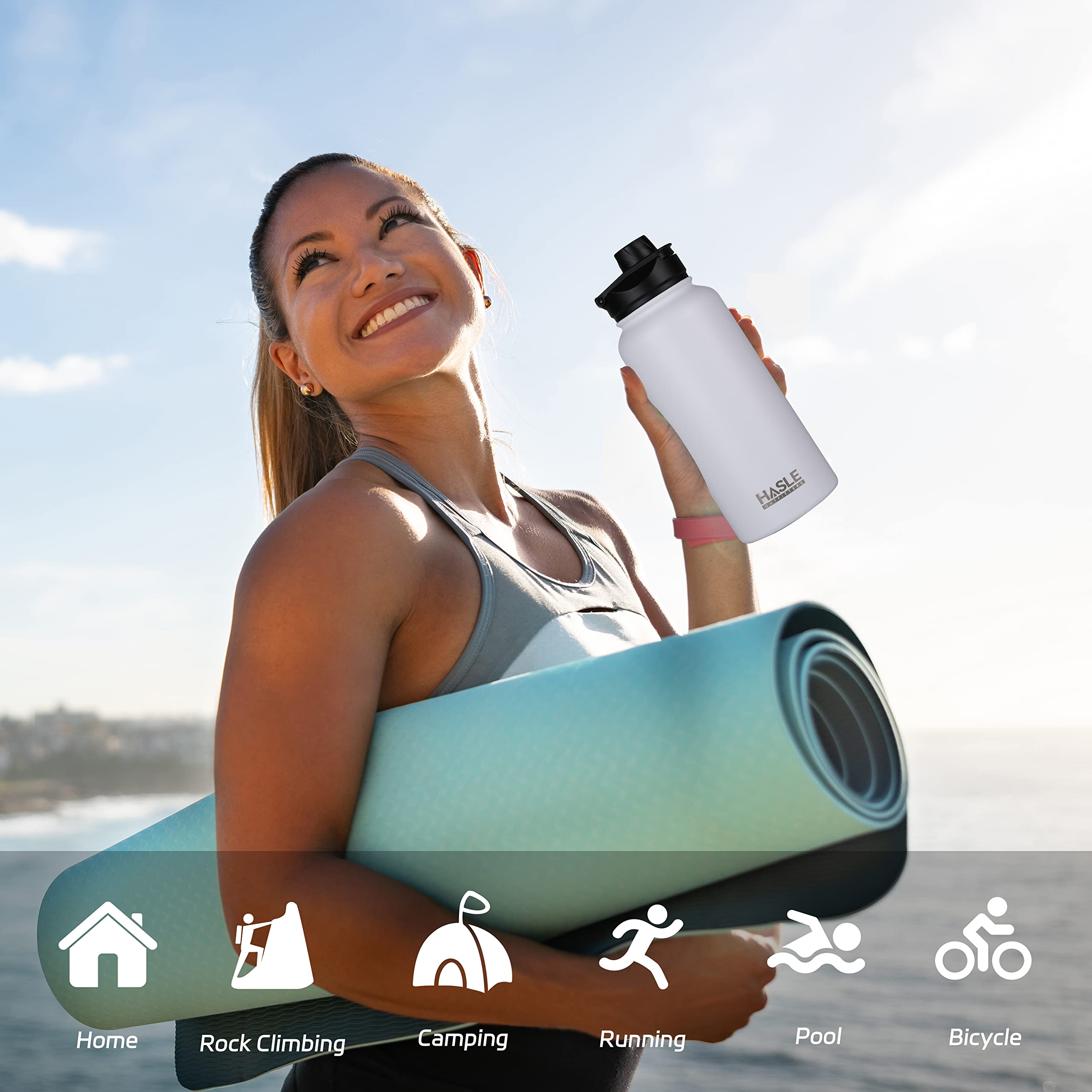 Hasle Outfitters 32 Oz Insulated Water Bottle Stainless Steel Double Walled Vacuum Sports