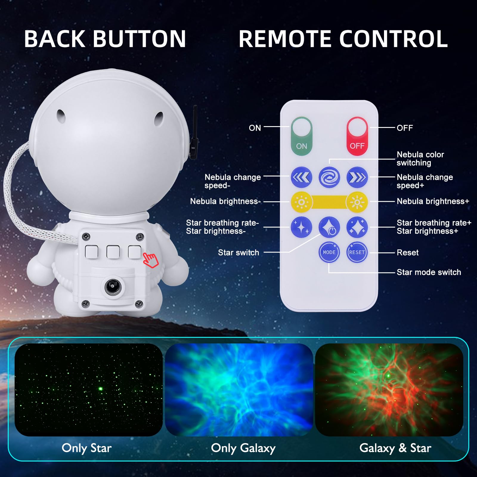 Wskvezza Astronaut Galaxy Projector With Nebula, Star Projector Ceiling Led Lamp With 8 Modes Astronaut Starry Night Light With Remote Kids Projector  For Boys Adults For Bedroom, Birthdays