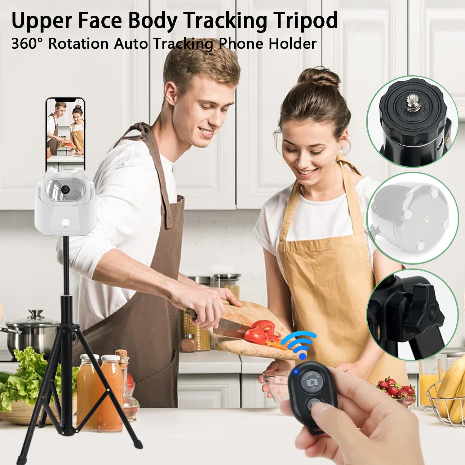 Afarer Auto Face Tracking Phone Holder With Remote, 360°Rotation Tracking, 360°Tripod Body Face Smart Shooting Gesture Control Moving Tripod For Phone Video,Vlog No App- White