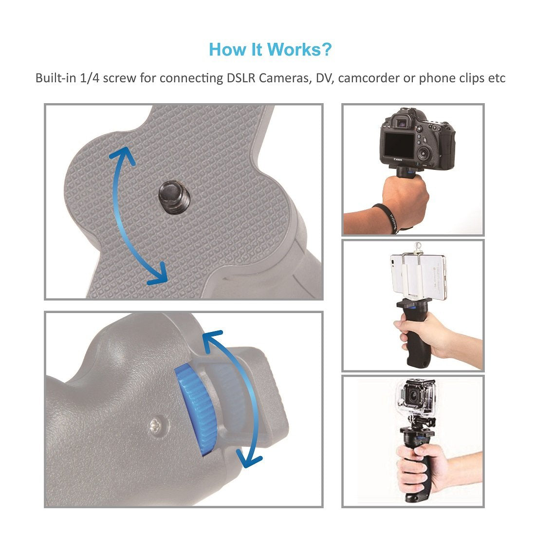 Annsm Camera Handheld Grip Handle Stabilizer With 1/4” Screw For Dslr Slr Cameras Canon Panasonic Sony Nikon Pentax And Iphone Samsung Smart Phone Gopro Hero Etc