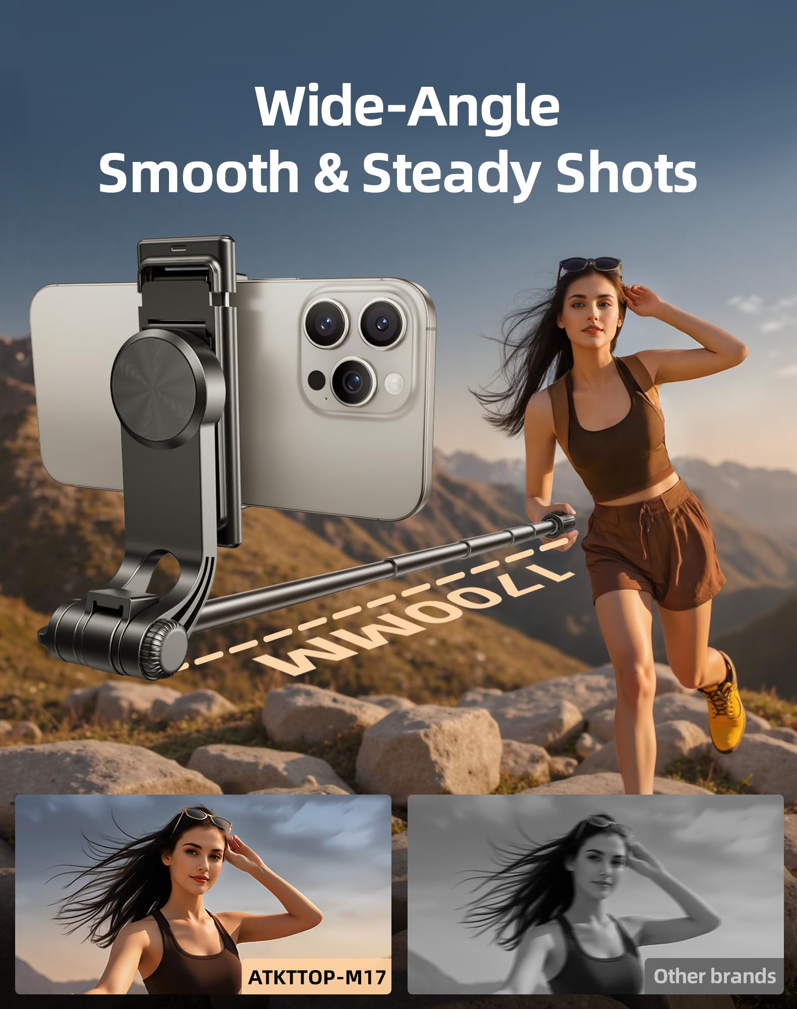 Atkttop Mini But 67'' Selfie Stick Tripod For Iphone Android Compact Stable Telescopic Legs With Remote Control 1/4 Extension Interface, Anti-Shake Stability (Black, M17)