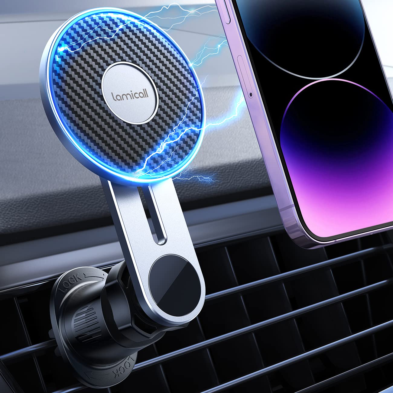 Lamicall Car Phone Holder Mount For Magsafe Magnetic Phone Holder For Car, Hands Iphone Car Holder Mount For Iphone 14 13 12 Pro Plus Max Mini Magsafe Case, Carbon Fiber