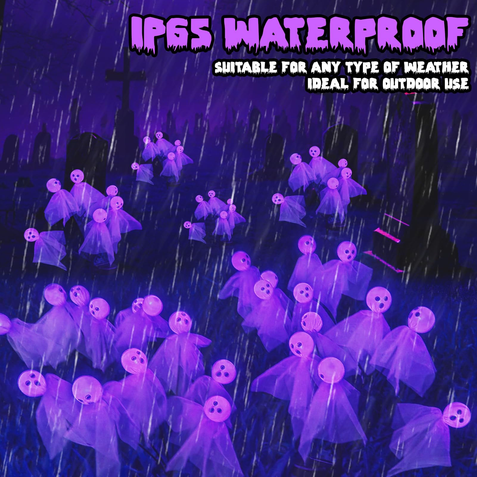 Maoyue Halloween Decorations Outdoor Halloween Lights 2Packs 12 Led Outdoor Solar Halloween Lights Scary Ghost Lights, Swaying Firefly Halloween Pathway Lights Waterproof For Garden Yard Lawn, Purple