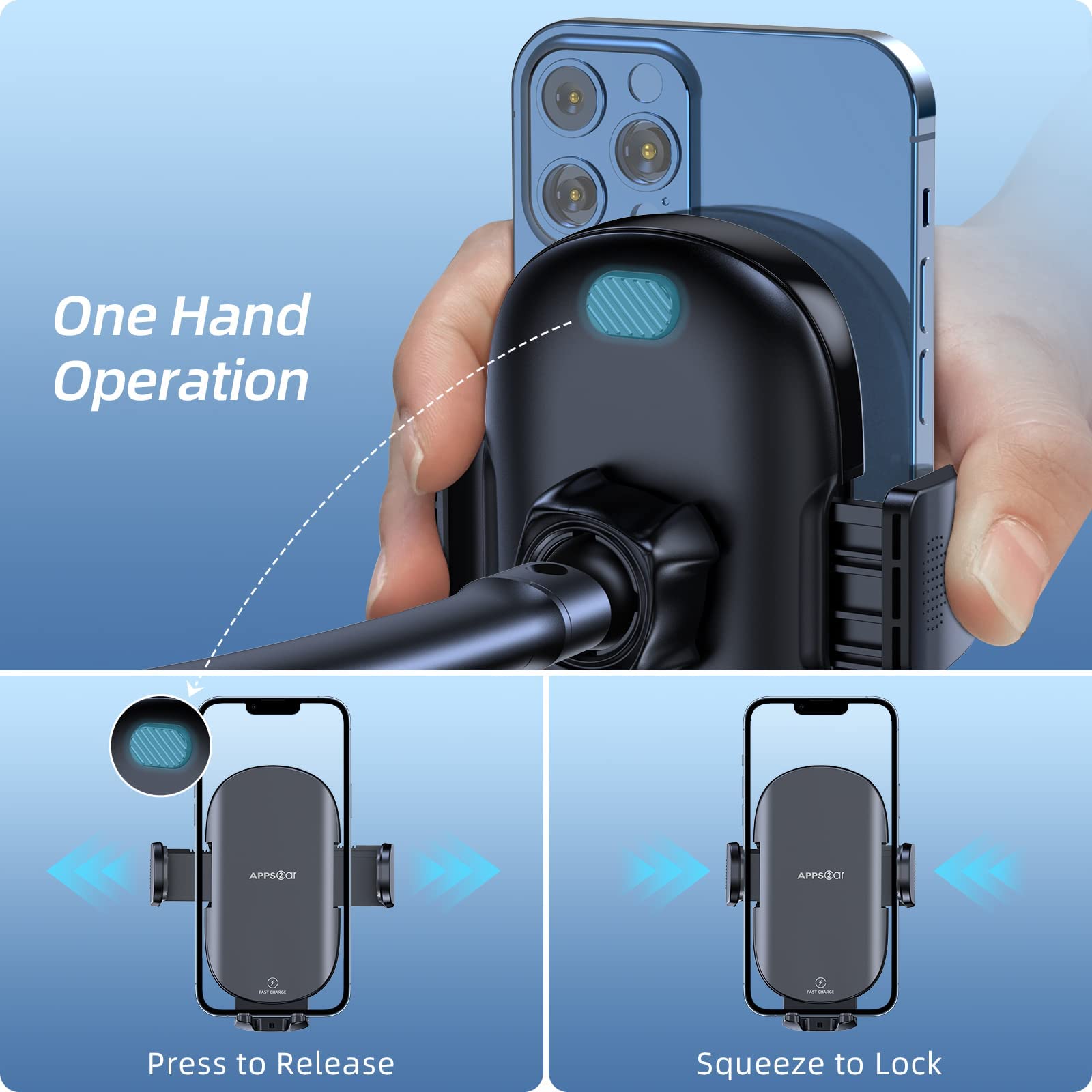 Apps2Car Wireless Car Charger 15W Fast Charging Car Phone Holder Charger Wireless Car Charger Mount For Dashboard Windshield Air Vent Compatible With Iphone 15 Pro Max Plus 14 13 12 Samsung Lg & More