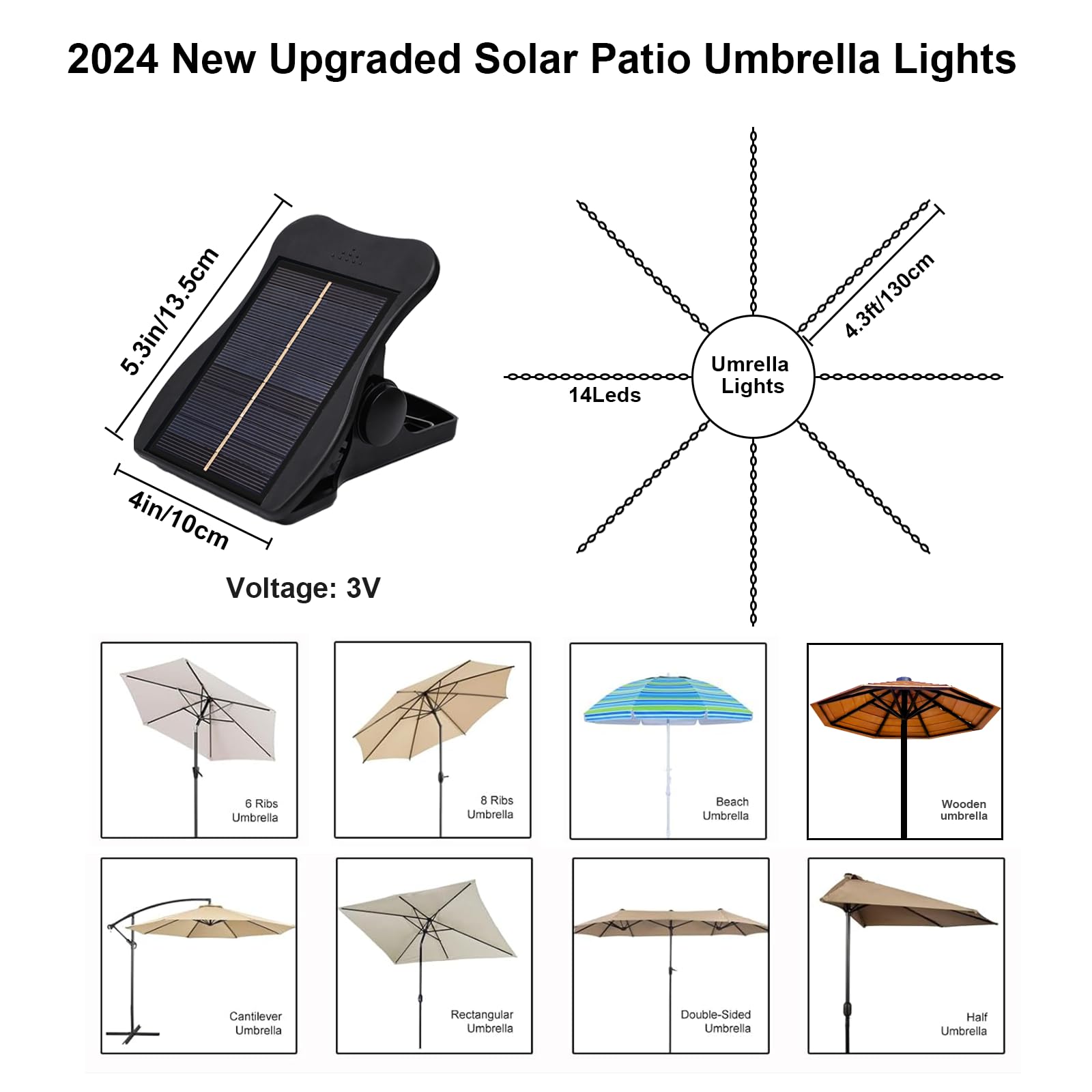 Znycye Solar Umbrella Lights, Patio Umbrella Lights Outdoor With 8 Modes 3V Solar Panel Clip 112 Led Outdoor Waterproof For Beach Deck Garden Camping Tents Party Decoration