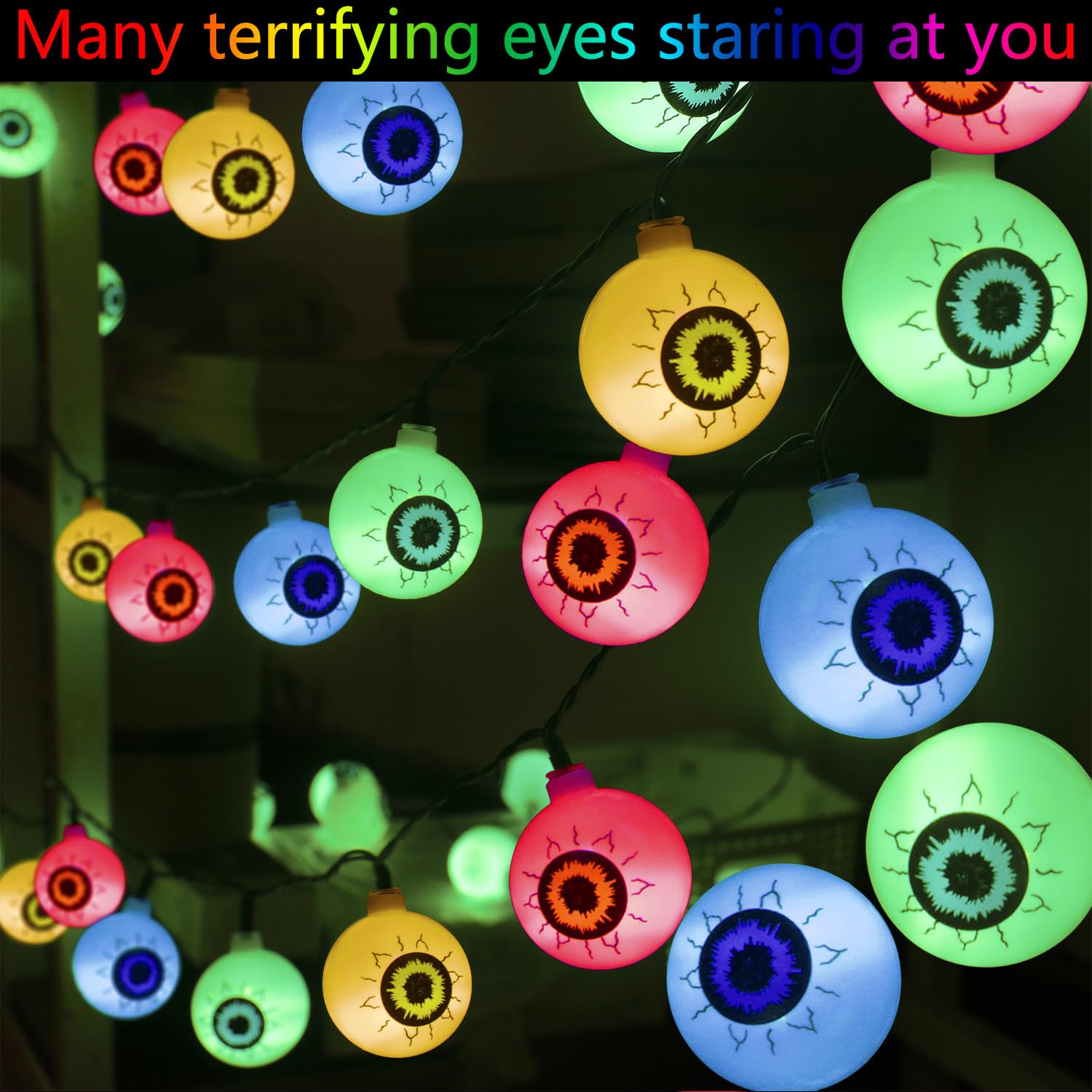 Xingpold Halloween Decorations Solar Eyeball String Lights Outdoor, 8 Modes Solar Halloween Lights With 30 Led Scary Eyeball Lights, 21Ft Waterproof Halloween Lights Outdoor For Garden Window Porch