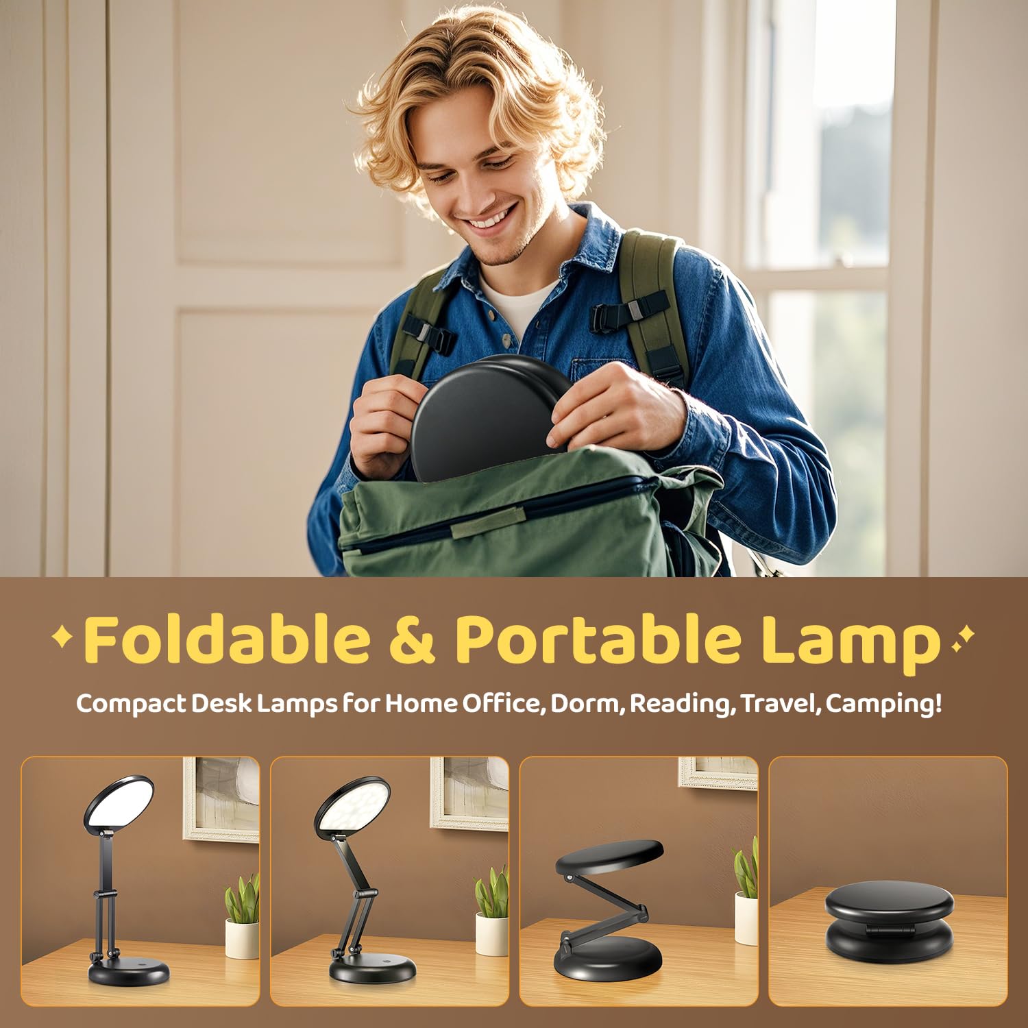 Coolnight Small Desk Lamp, 10 Brightness Led Desk Lamp For Home Office, Rechargeable & Cordless, Eye-Caring, Black