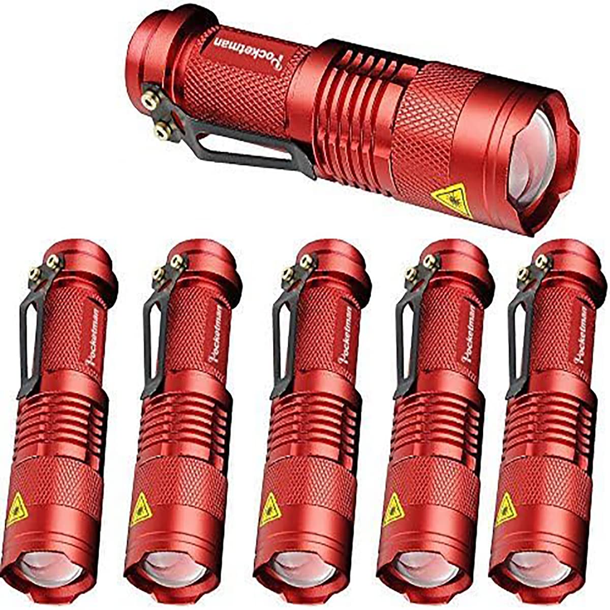 Pocketman 6 Pack,7W 300Lm 3 Modes Mini Light Red Led Tactical Flashlight