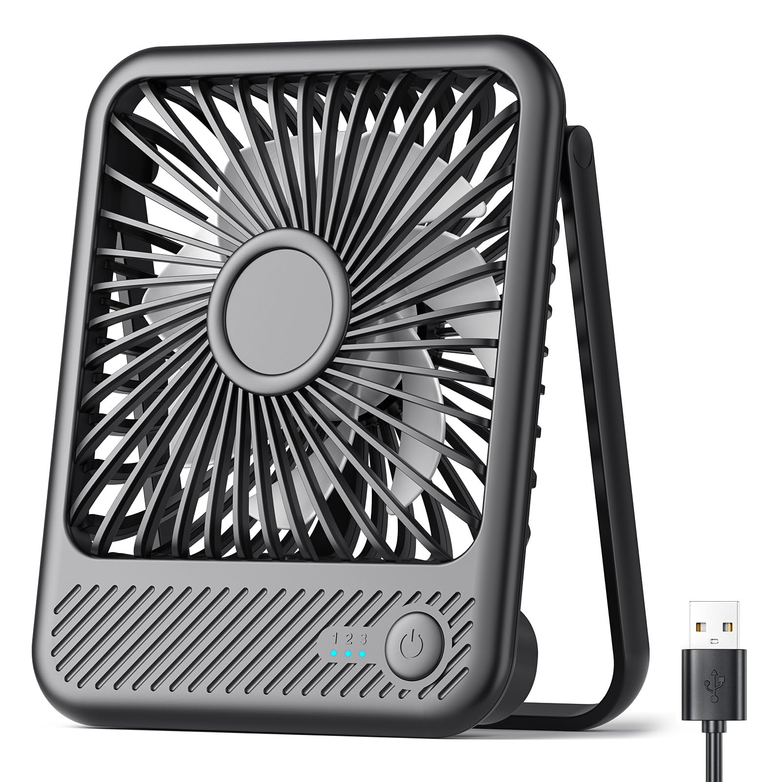 Koonie USB Desk Fan, Strong Wind Ultra Quiet Small Personal Fan with 180° Tilt Folding and 3 Speeds Adjustable - Koospark