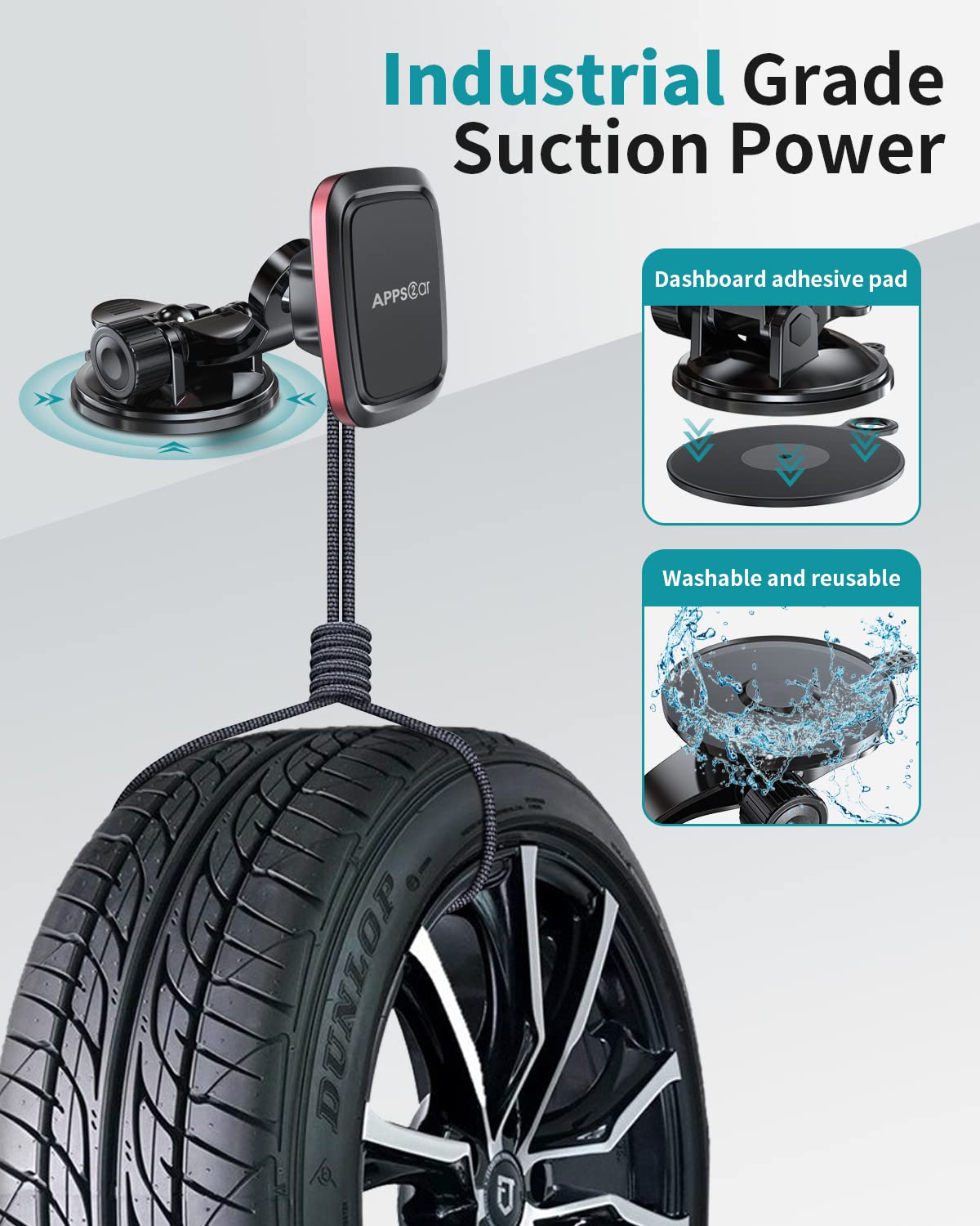 Apps2Car Magnetic Car Phone Mount With Adjustable Arm & 6 Strong Magnets Universal Dashboard Windshield Cell Phone Holder Compatible With All Smartphones