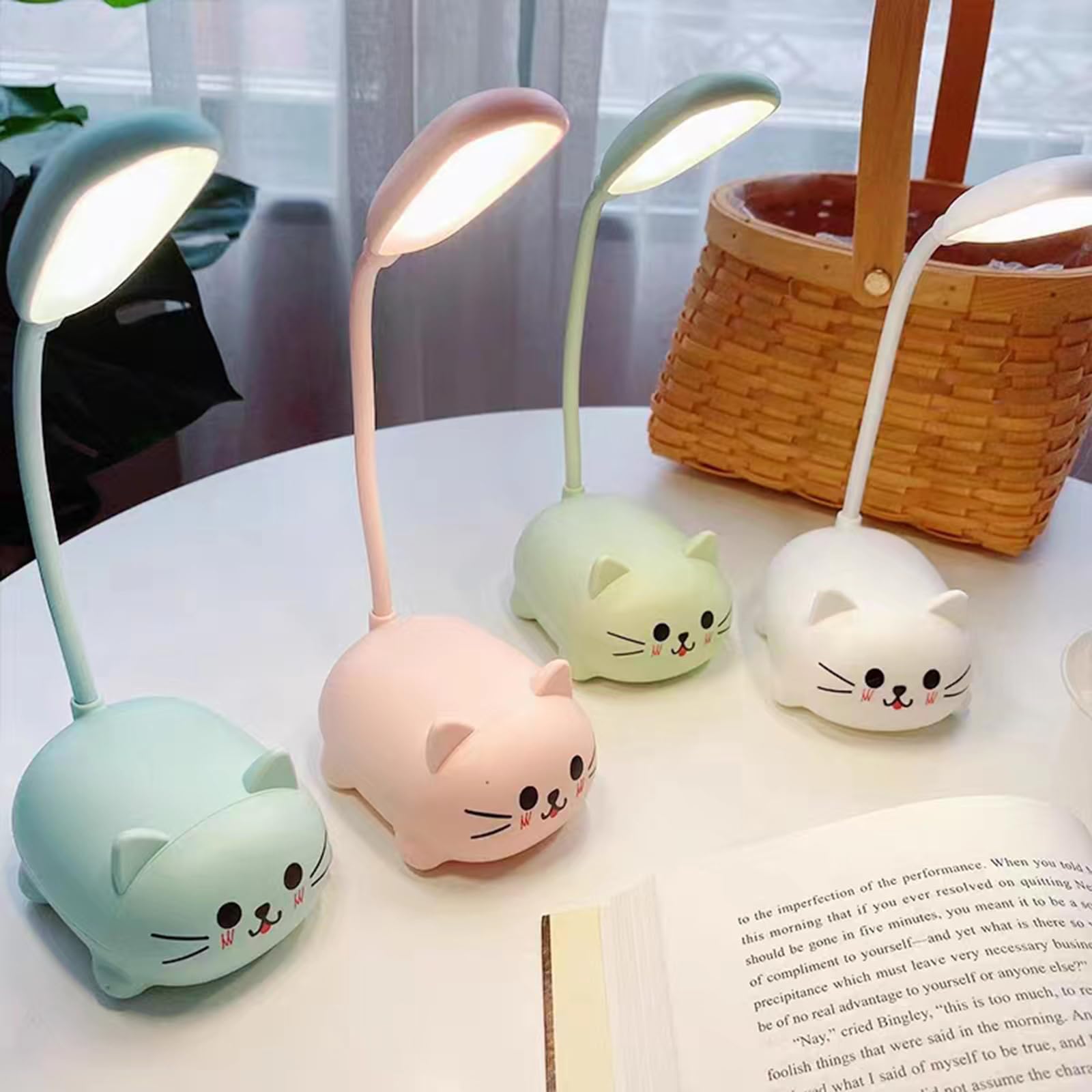 Neioaas Led Desk Lamp For Kids, Cute Cat Lamp Usb Rechargeable Reading Light,Portable Led Table Light, Flexible Gooseneck Eye-Care Cartoons Small Desk Lamp Girls (Pink)
