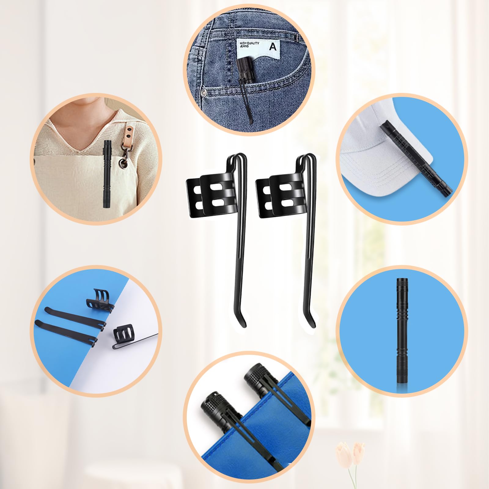 Hrxms 20 Pieces Replacement Flashlight Clip For Removable Accessories, Black Pocket Clip, Pen Clip, Durable、Lightweight、Portable