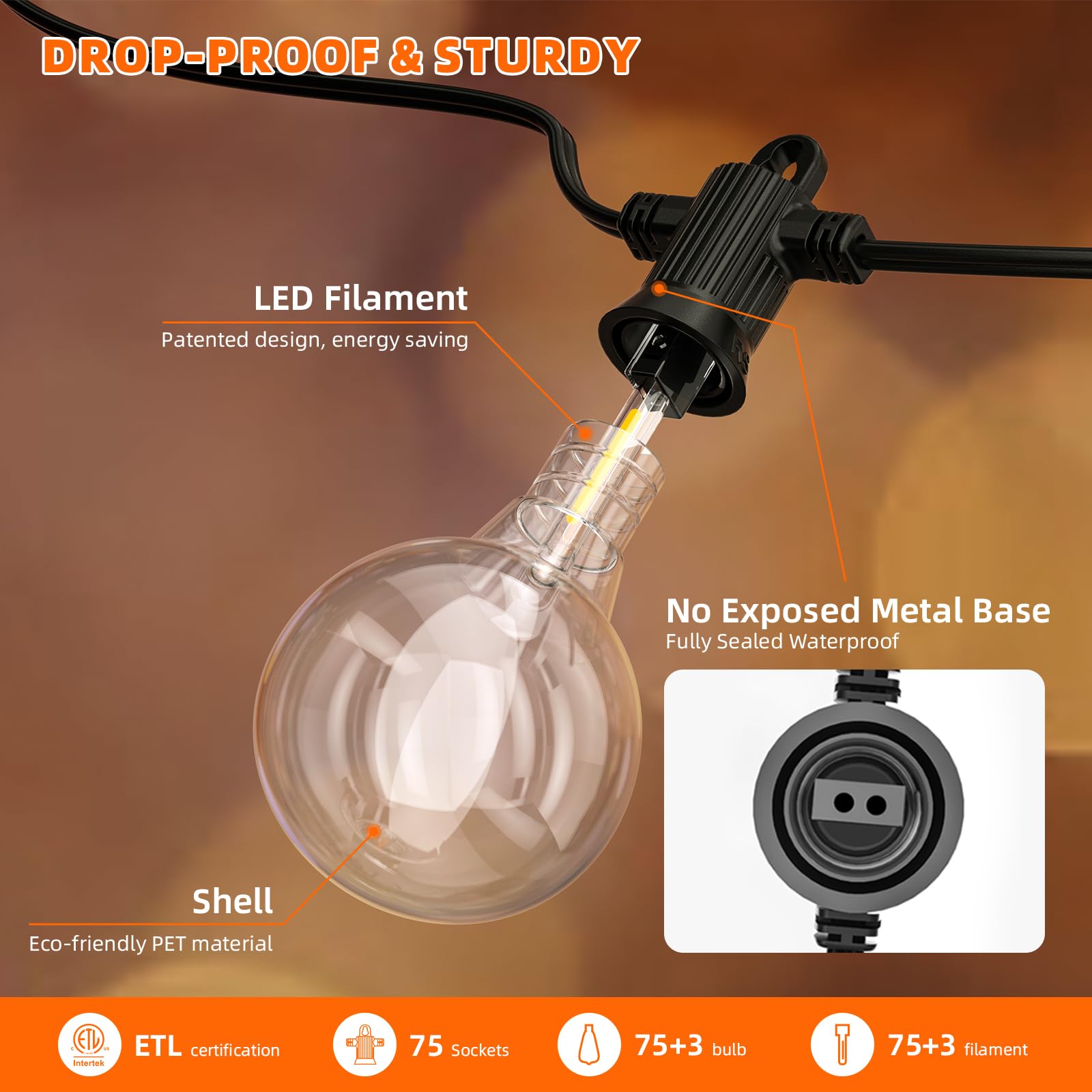 Kawaya String Lights For Outside,150Ft Led Outdoor String Lights Waterproof Patio Lights With 72+3 Shatterproof Edison Globe Bulbs, Connectable Hanging Lights For Balcony Bistro Backyard Porch